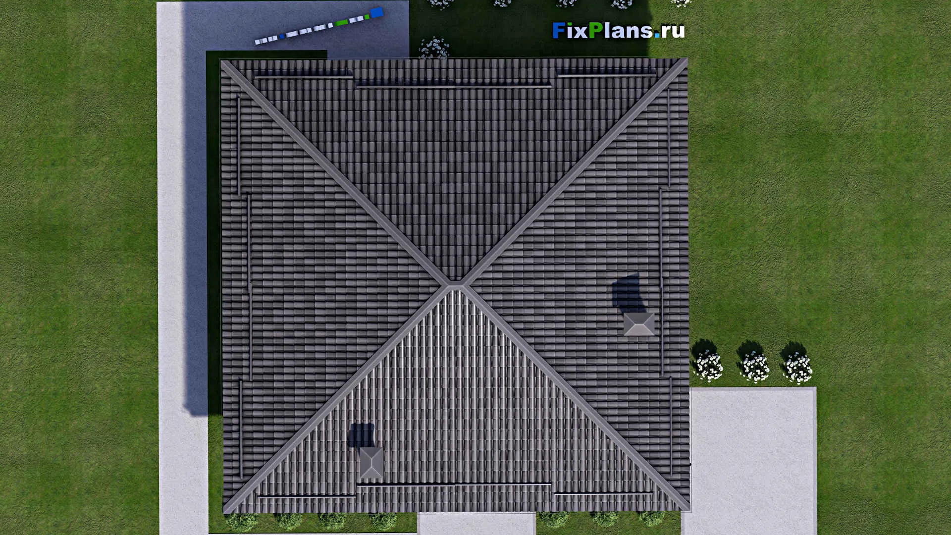 F-12824 - Проект одноэтажного дома 13 на 13, площадью 130 м² с террасой и 3 спальнями