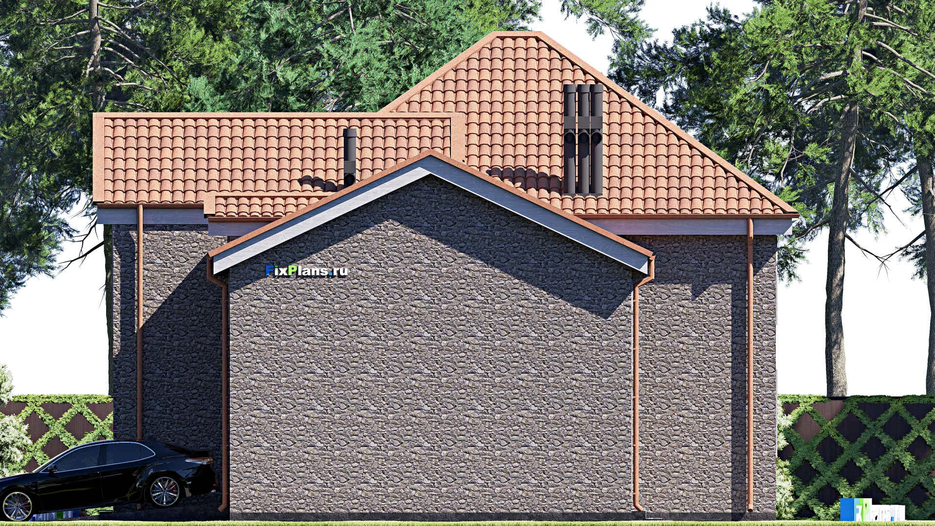 F-20186 - Проект двухэтажного дома 13 на 13, площадью 190 м² с гаражом на 1 машину и 3 спальнями