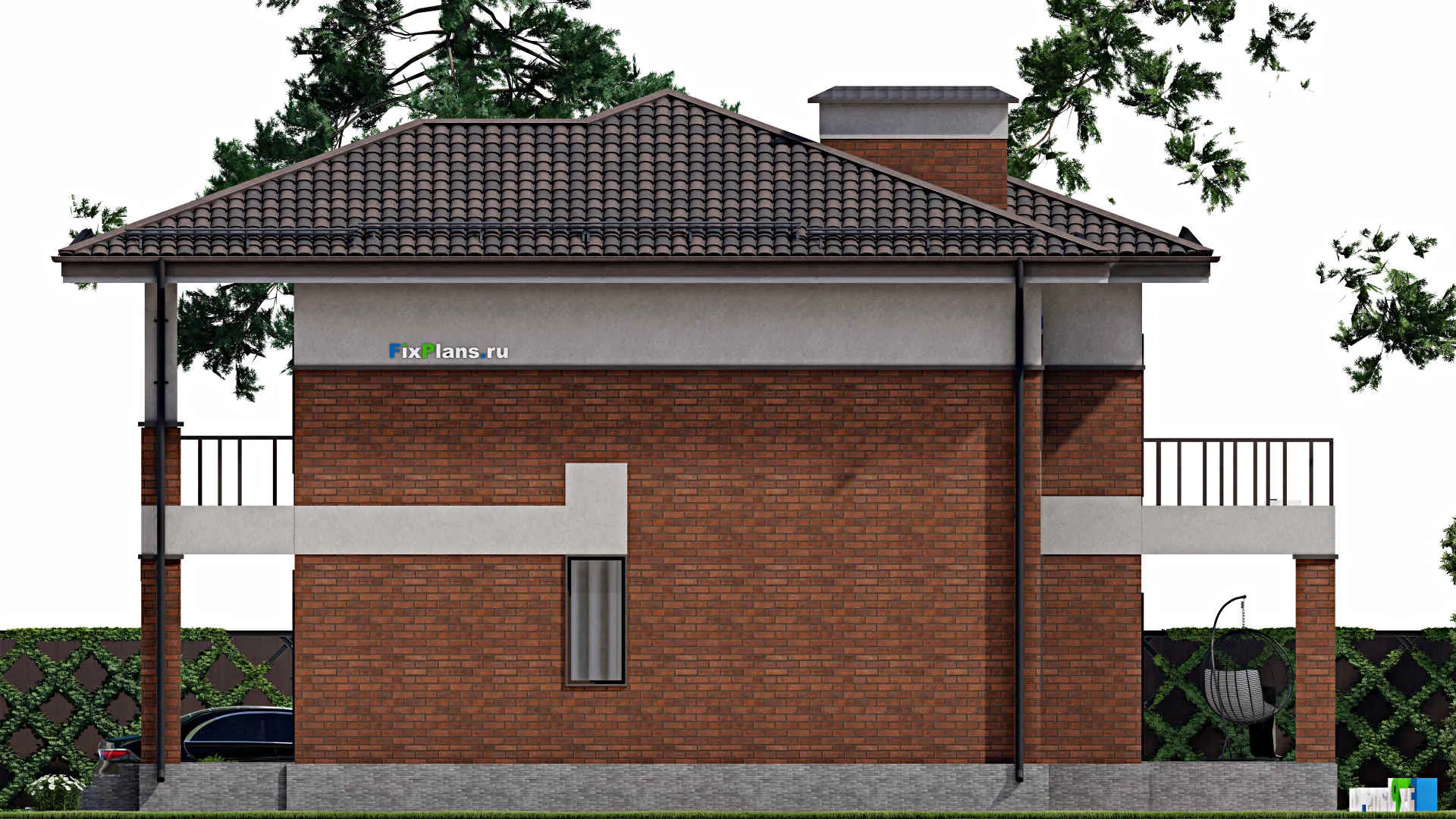 F-7109 - Планы двухэтажного дома 14 на 16, площадью 270 м² с террасой, балконом и 6 спальнями