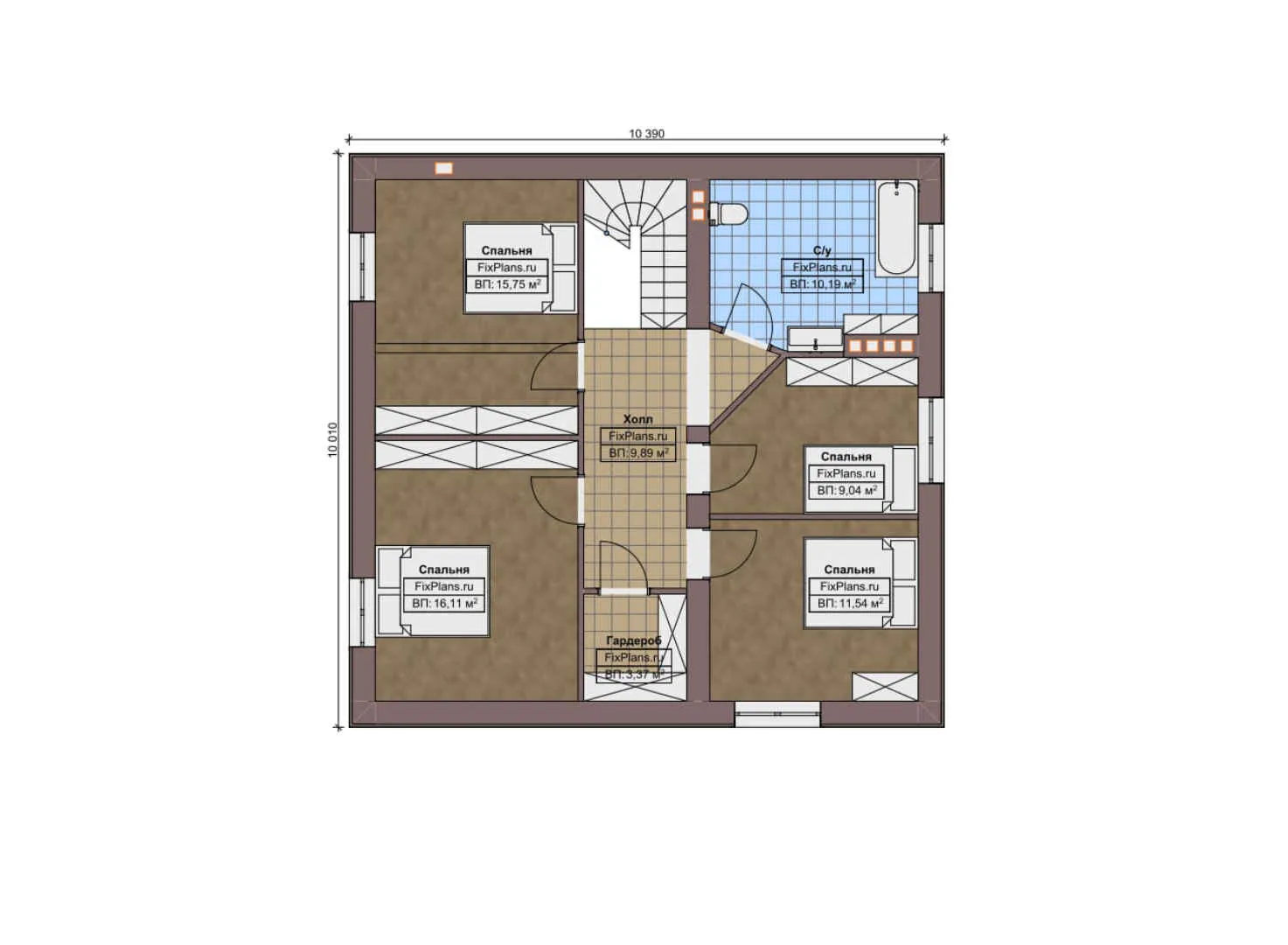 F-9125 - Планы дома с мансардой 12 на 13, площадью 180 м² с террасой, гаражом на 1 машину и 4 спальнями