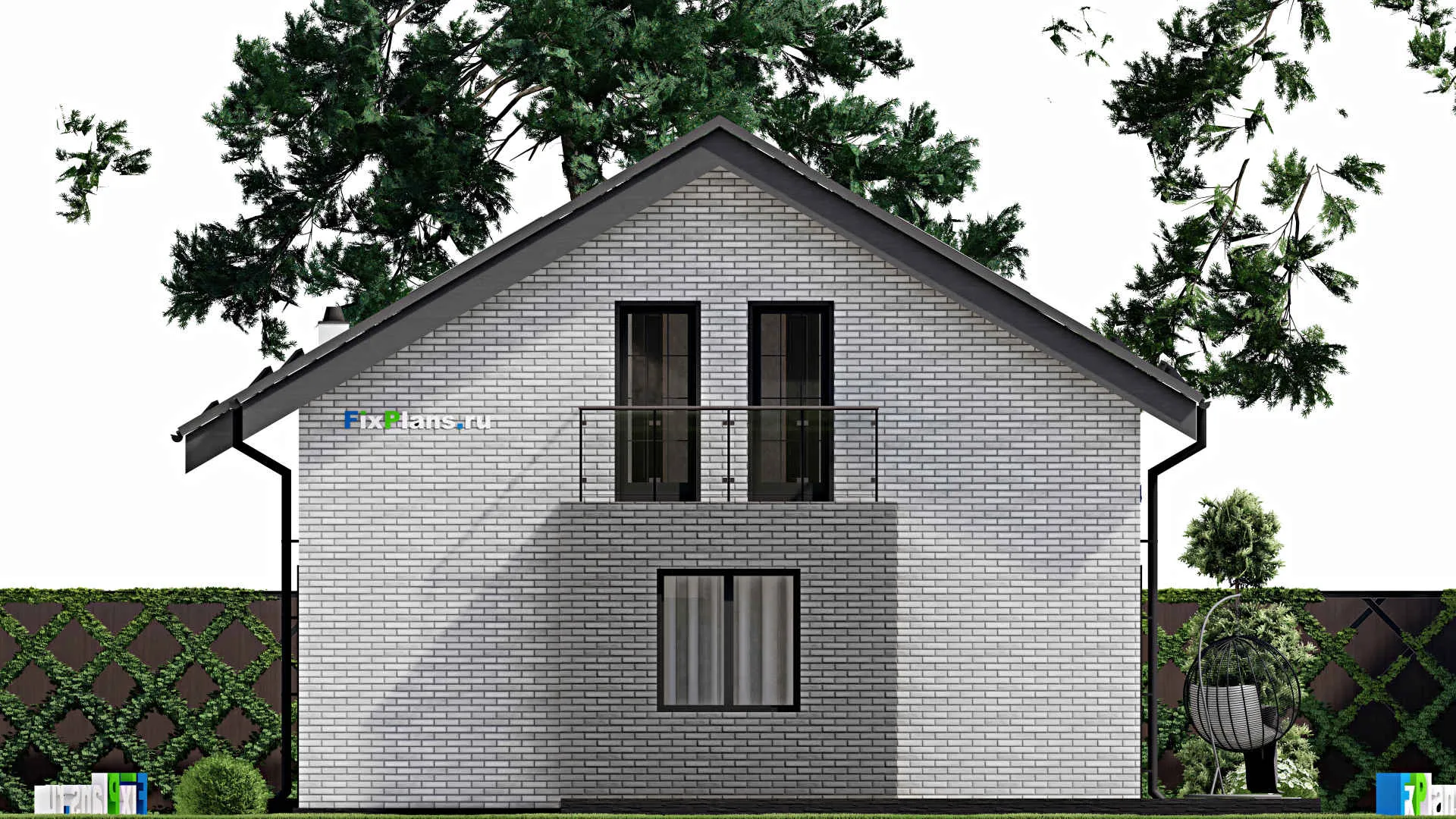 F-2825 - Планы дома с мансардой 9 на 17, площадью 210 м² с террасой, балконом, гаражом на 1 машину и 4 спальнями