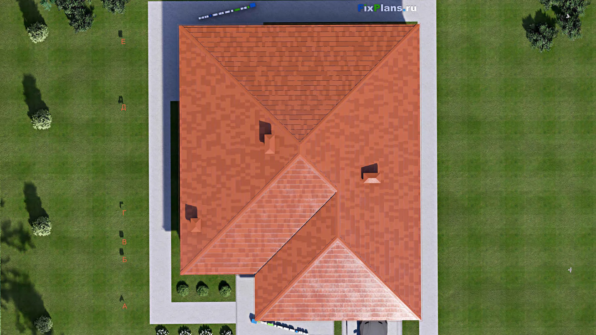 F-15290 - Проект одноэтажного дома 16 на 19, площадью 220 м² с террасой, гаражом на 1 машину и 3 спальнями