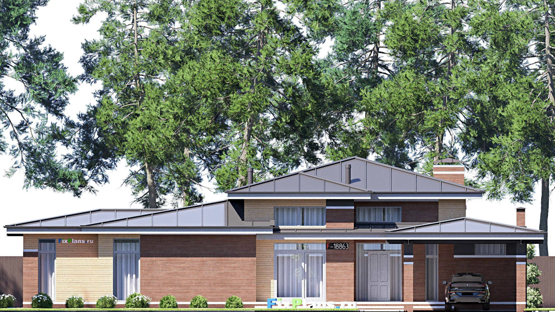 F-18863 - Проект одноэтажного дома 22 на 23, площадью 270 м² с террасой и 3 спальнями