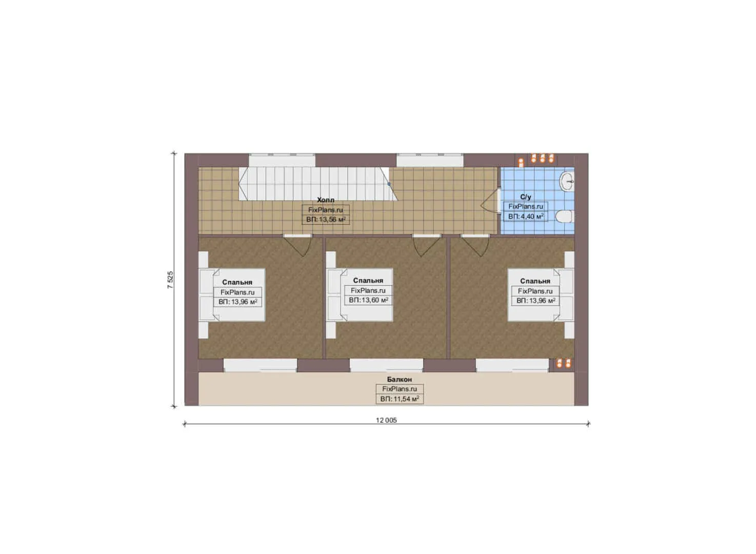 F-17855 - Планы двухэтажного дома 12 на 13, площадью 160 м² с балконом и 4 спальнями