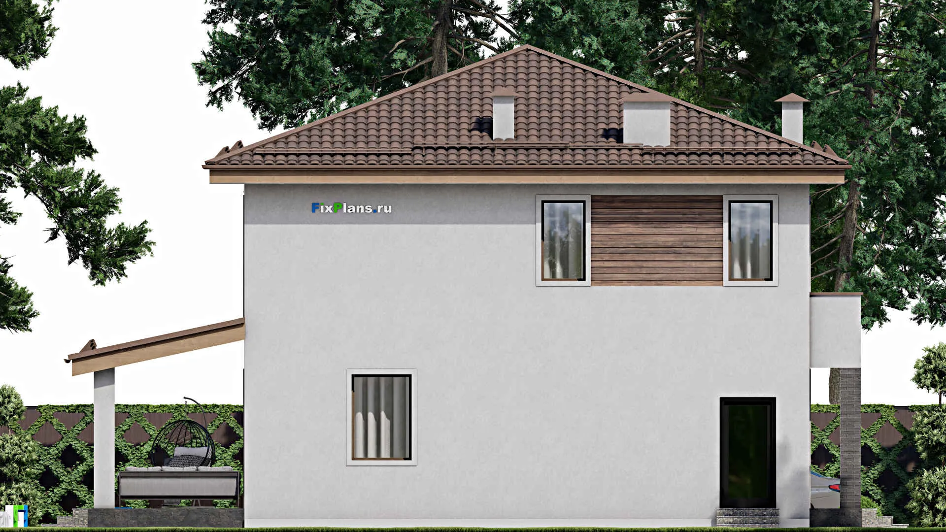 F-12221 - Проект двухэтажного дома 12 на 15, площадью 230 м² с террасой и 4 спальнями