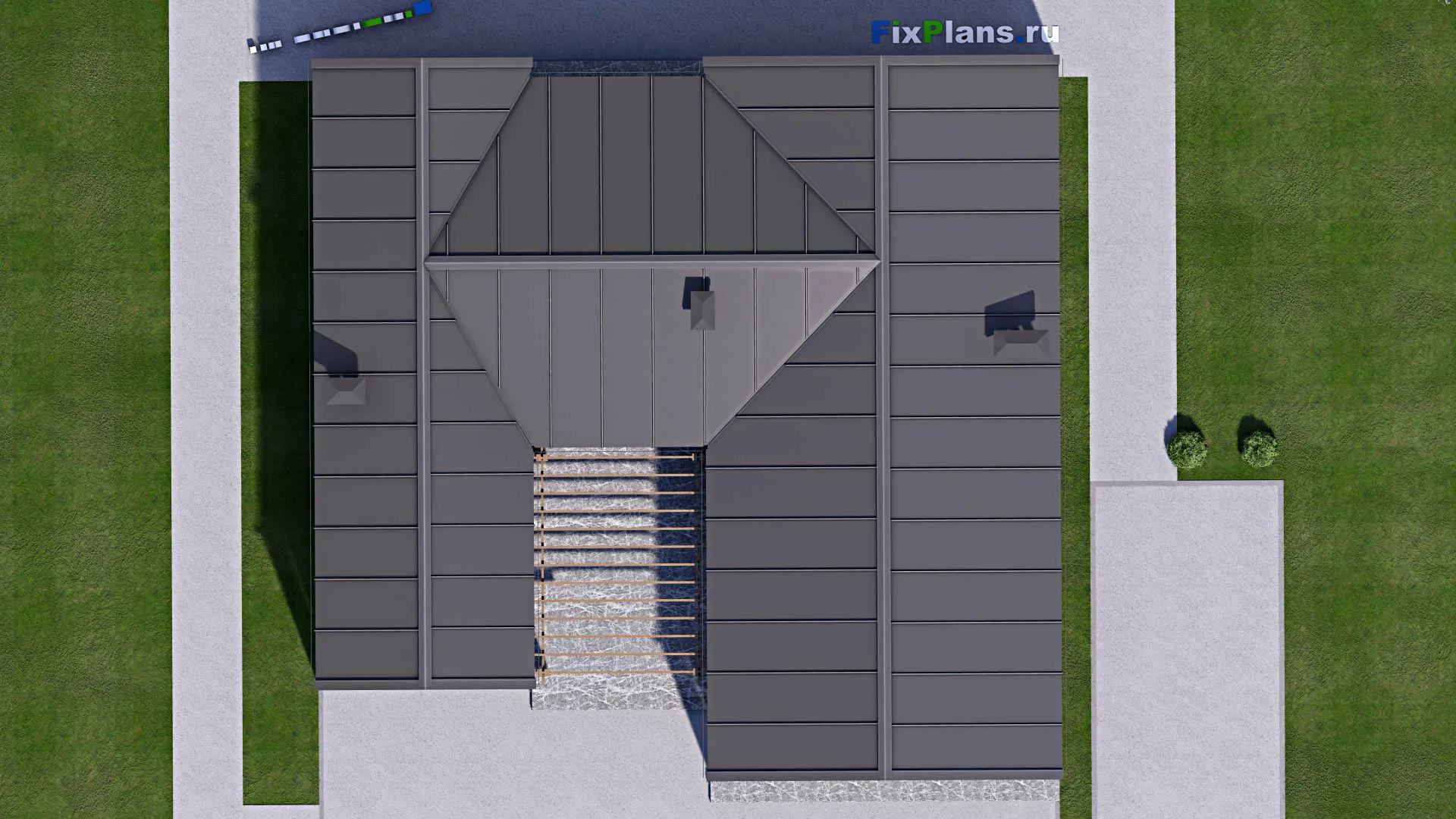 F-12752 - Проект одноэтажного дома 16 на 16, площадью 190 м² с террасой, баней и 3 спальнями