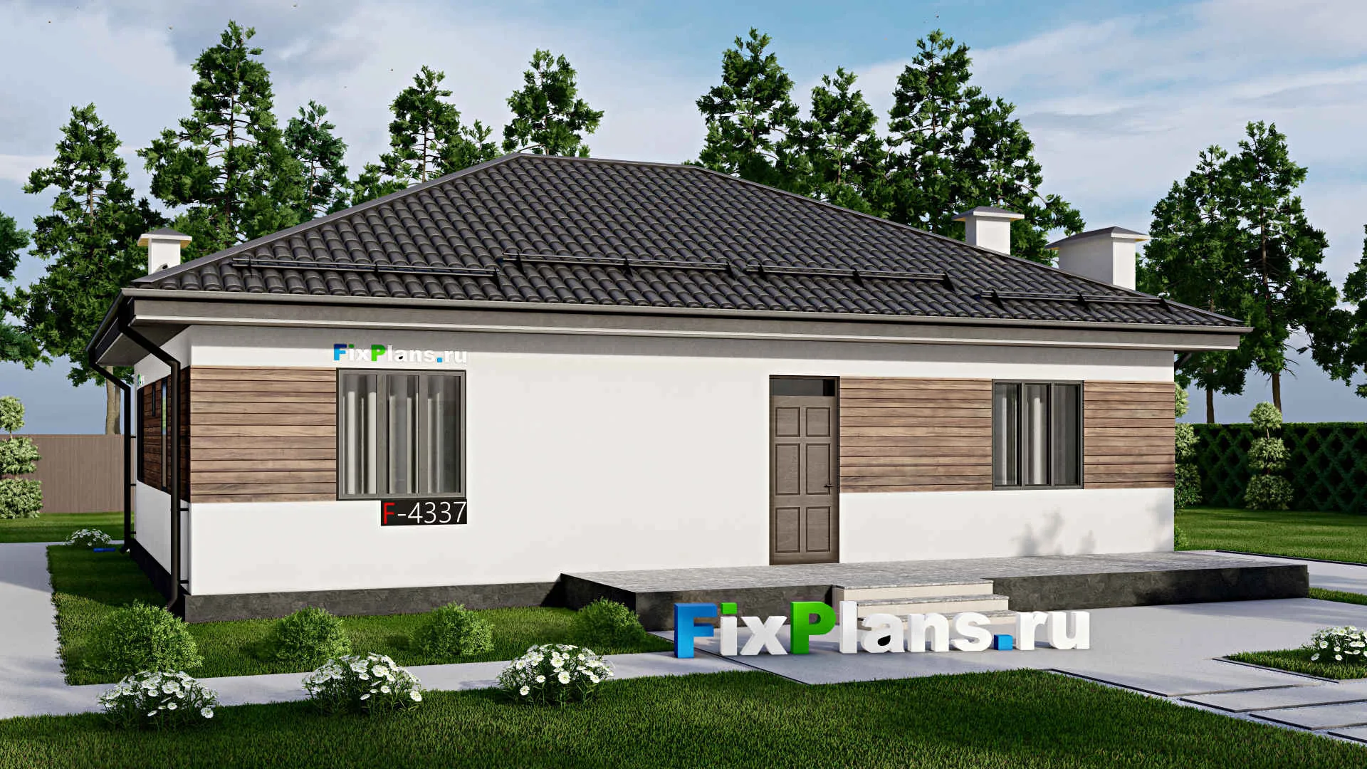 F-4337 - Проект одноэтажного дома 11 на 14, площадью 140 м² с террасой и 2 спальнями