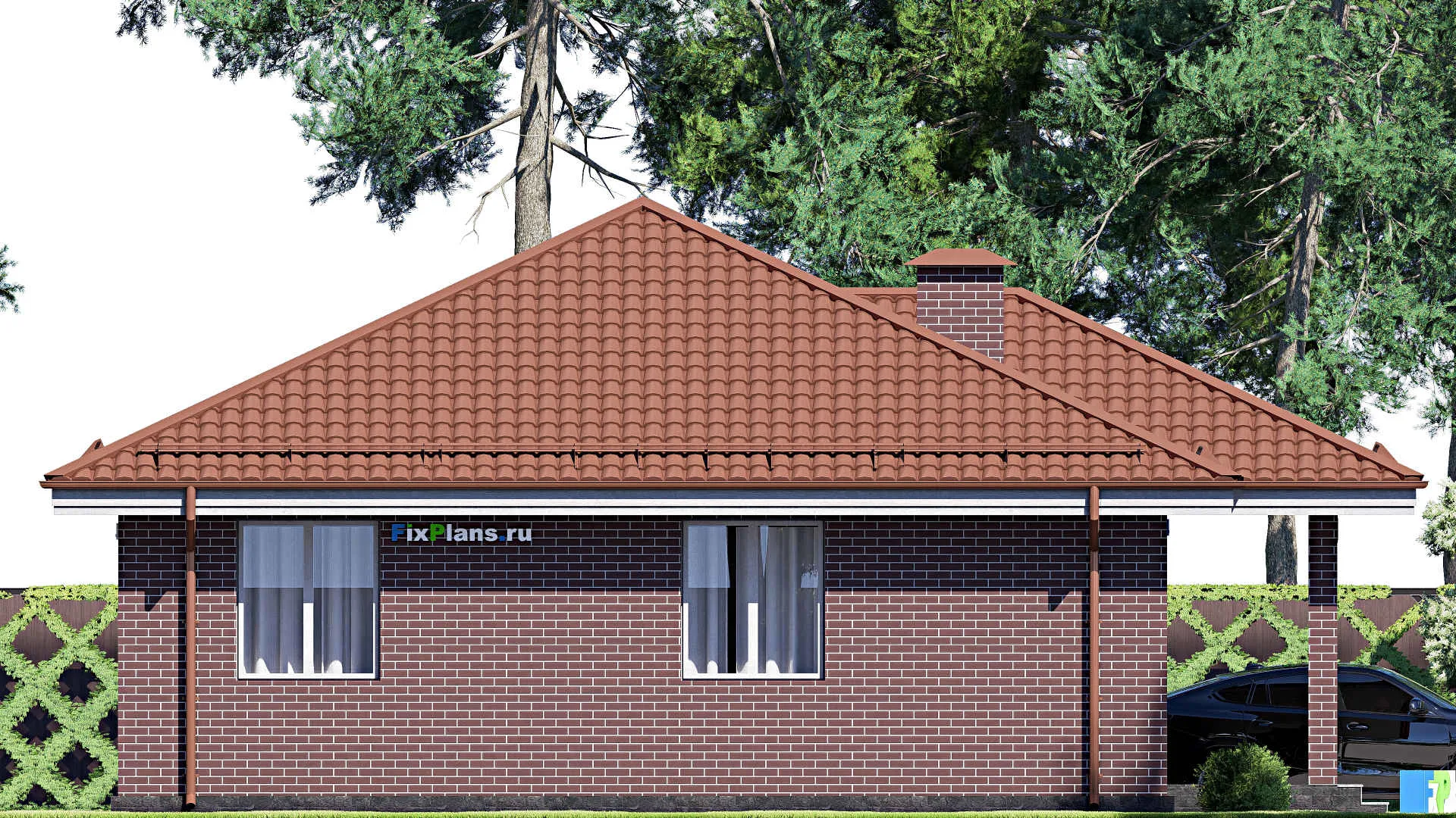 F-18296 - Проект одноэтажного дома 12 на 13, площадью 120 м² с 2 спальнями