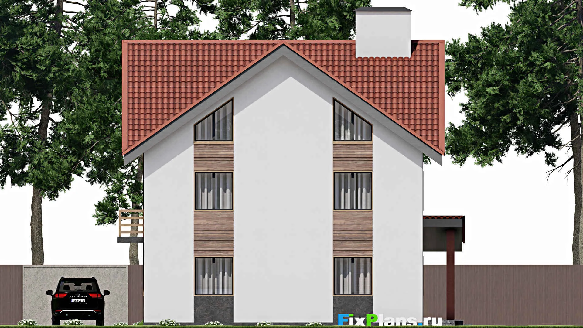 F-7163 - Планы двухэтажного дома с мансардой 12 на 14, площадью 280 м² с террасой, балконом и 4 спальнями