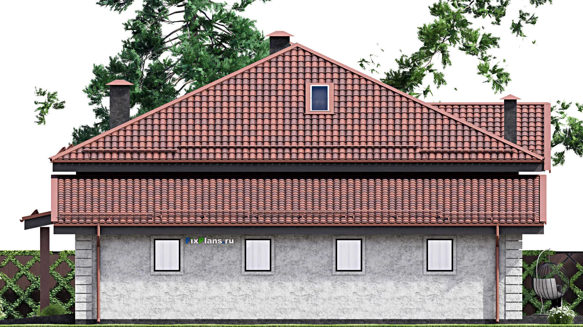 F-12698 - Планы дома с мансардой 19 на 20, площадью 270 м² с террасой, гаражом на 2 машины и 4 спальнями