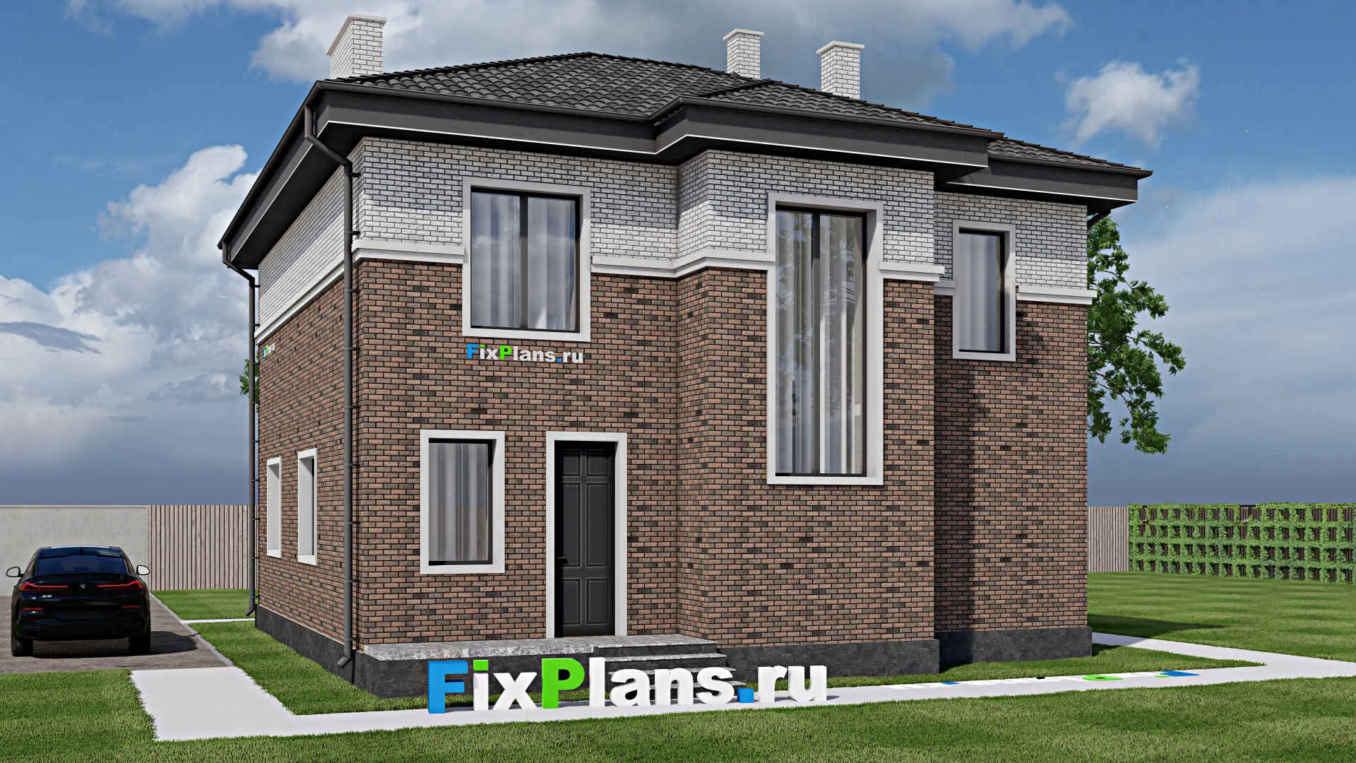 F-1637 - Проект двухэтажного дома 11 на 15, площадью 160 м² с террасой и 4 спальнями