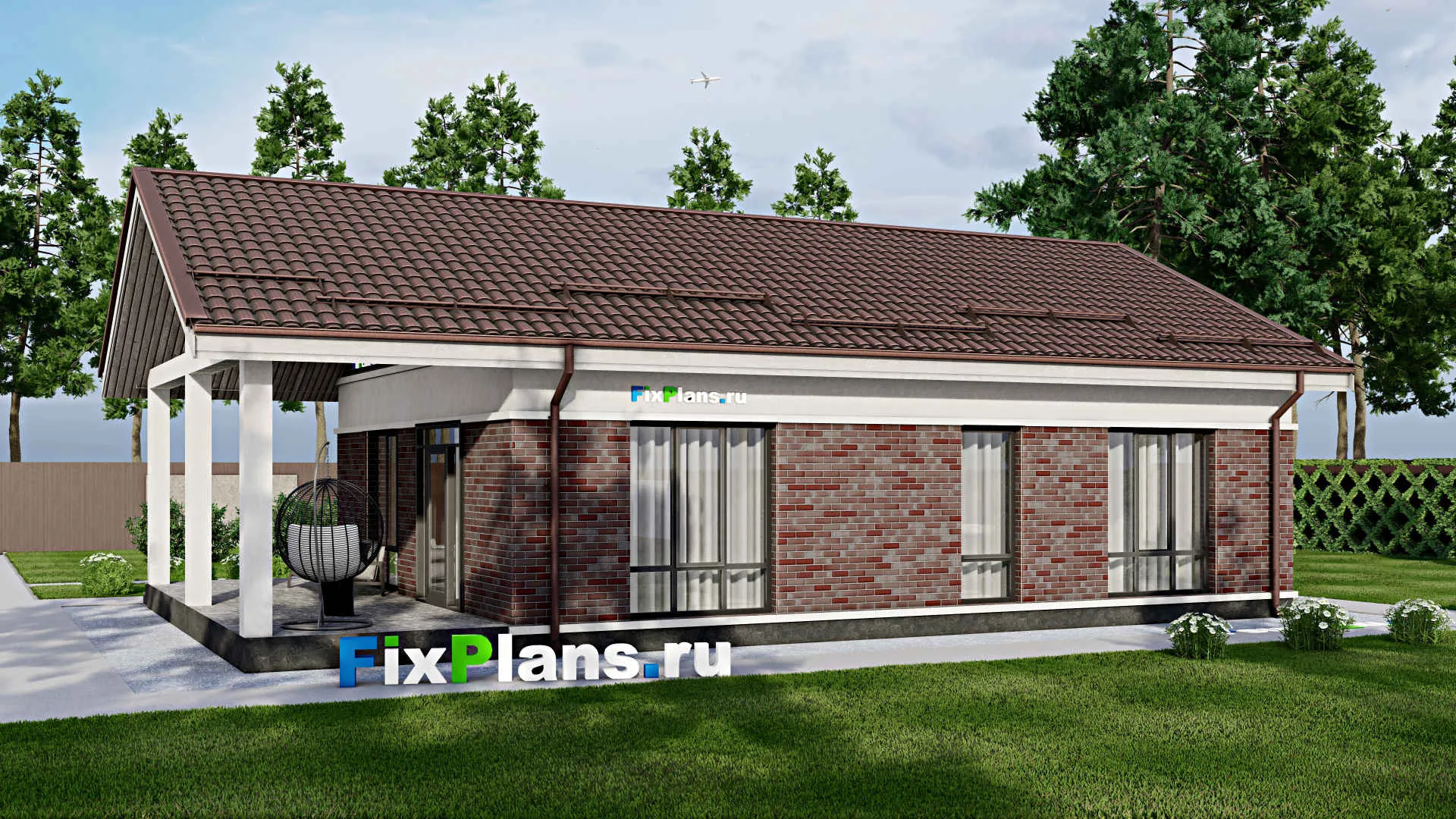 F-2150 - Проект одноэтажного дома 10 на 13, площадью 120 м² с террасой и 2 спальнями