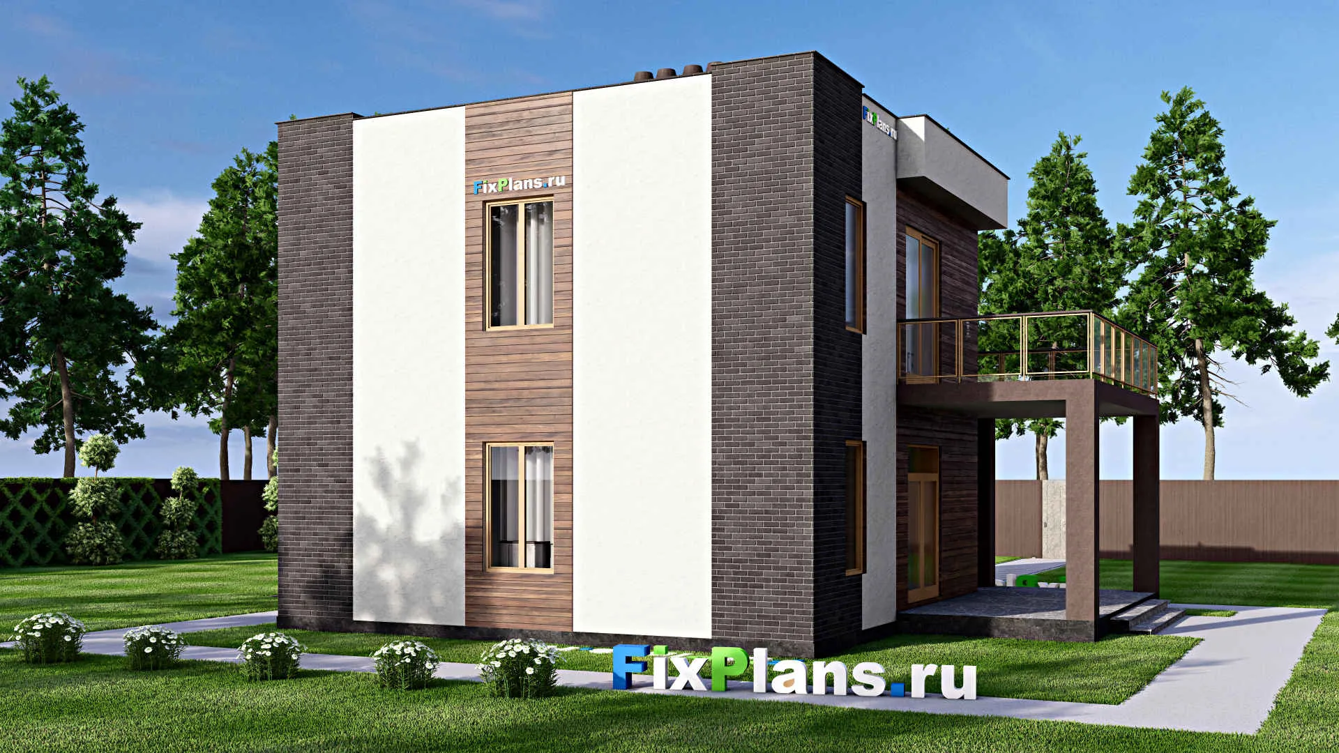 F-16154 - Планы двухэтажного дома 10 на 13, площадью 160 м² с террасой, балконом и 2 спальнями