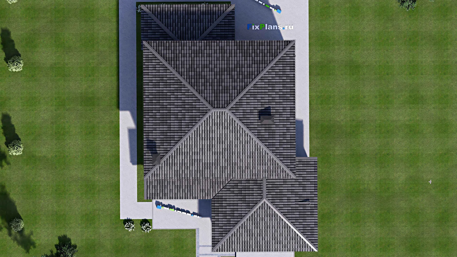 F-13013 - Планы двухэтажного дома 12 на 21, площадью 260 м² с террасой, гаражом на 2 машины и 5 спальнями