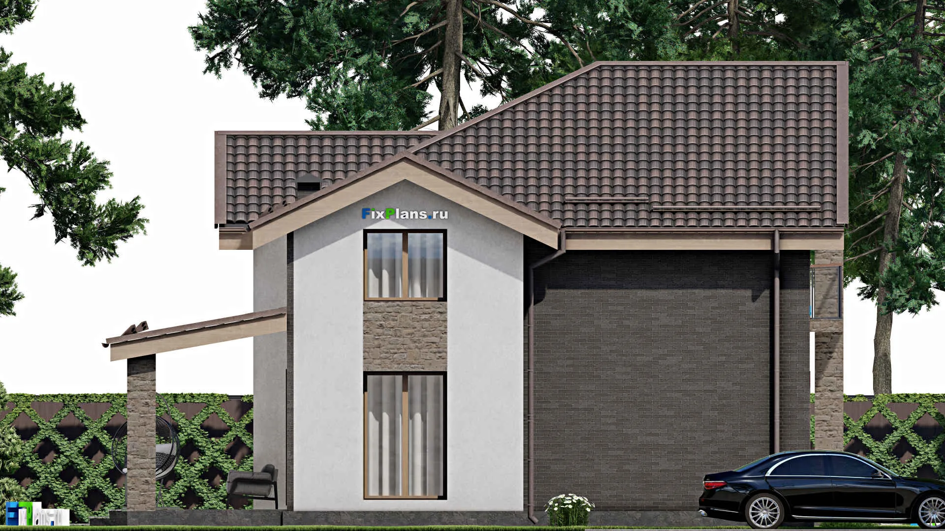 F-6794 - Проект дома с мансардой 13 на 13, площадью 200 м² с террасой, балконом и 4 спальнями