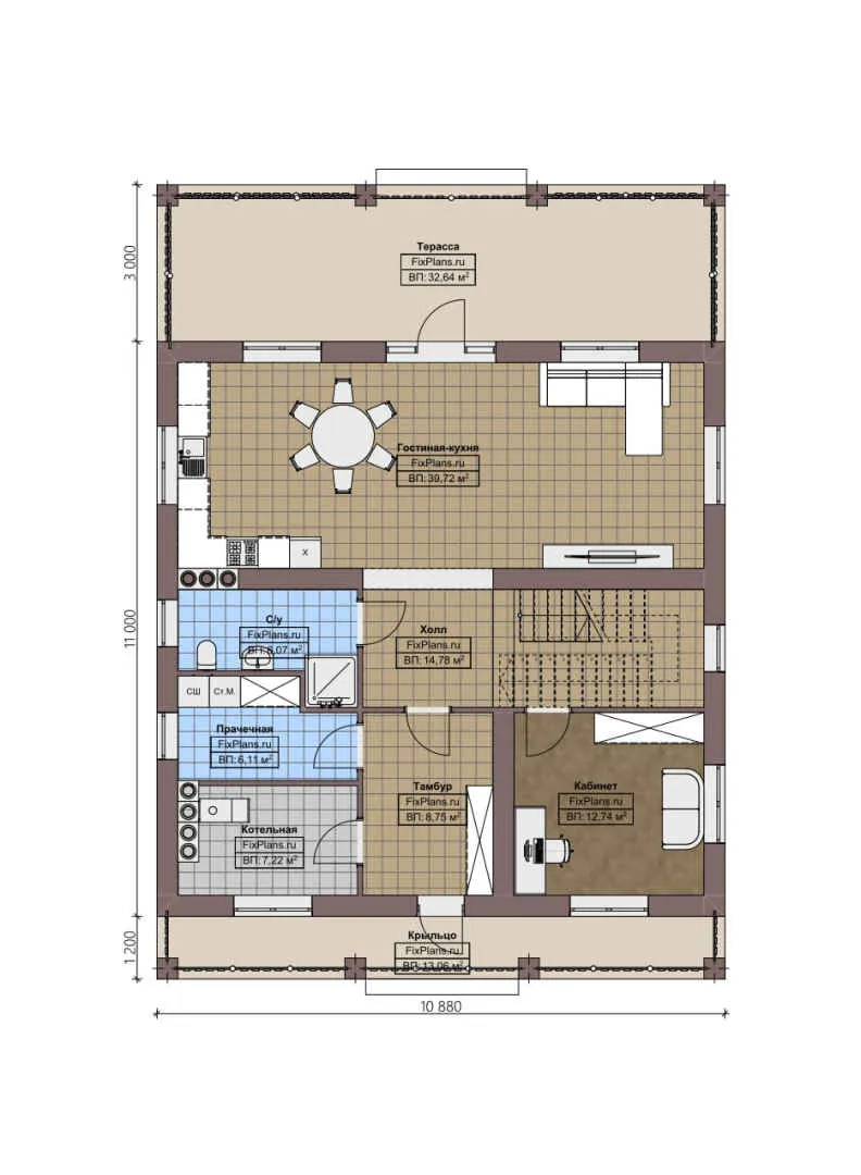 F-4400 - Планы двухэтажного дома 10 на 11, площадью 280 м² с террасой, балконом и 3 спальнями