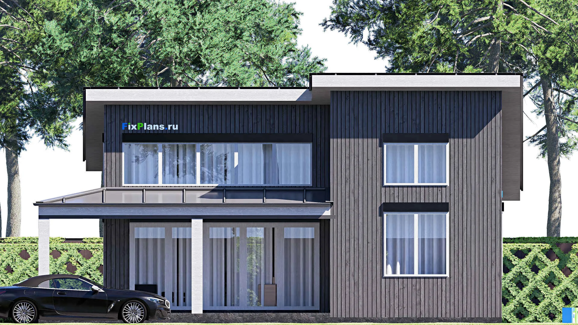 F-20447 - План одноэтажного дома 13 на 14, площадью 120 м² с террасой и 2 спальнями