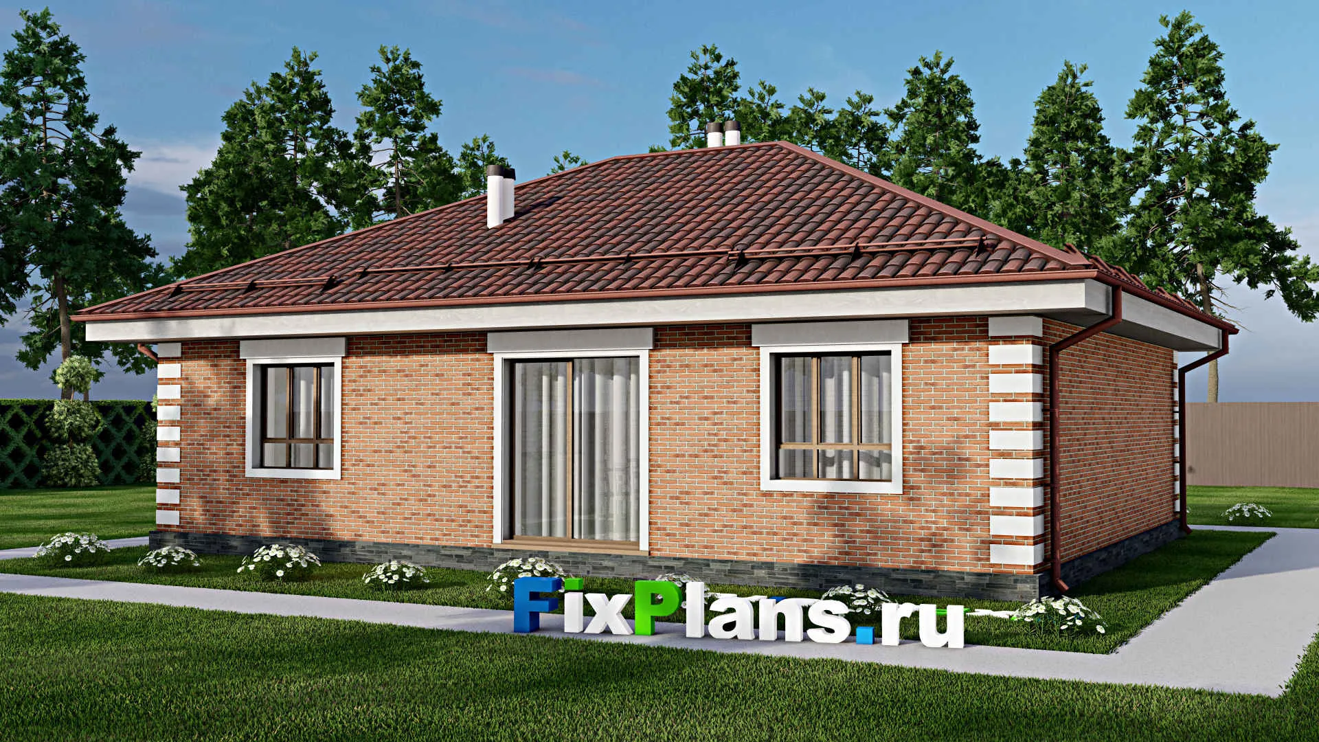 F-9737 - Проект одноэтажного дома 11 на 13, площадью 100 м² с 3 спальнями