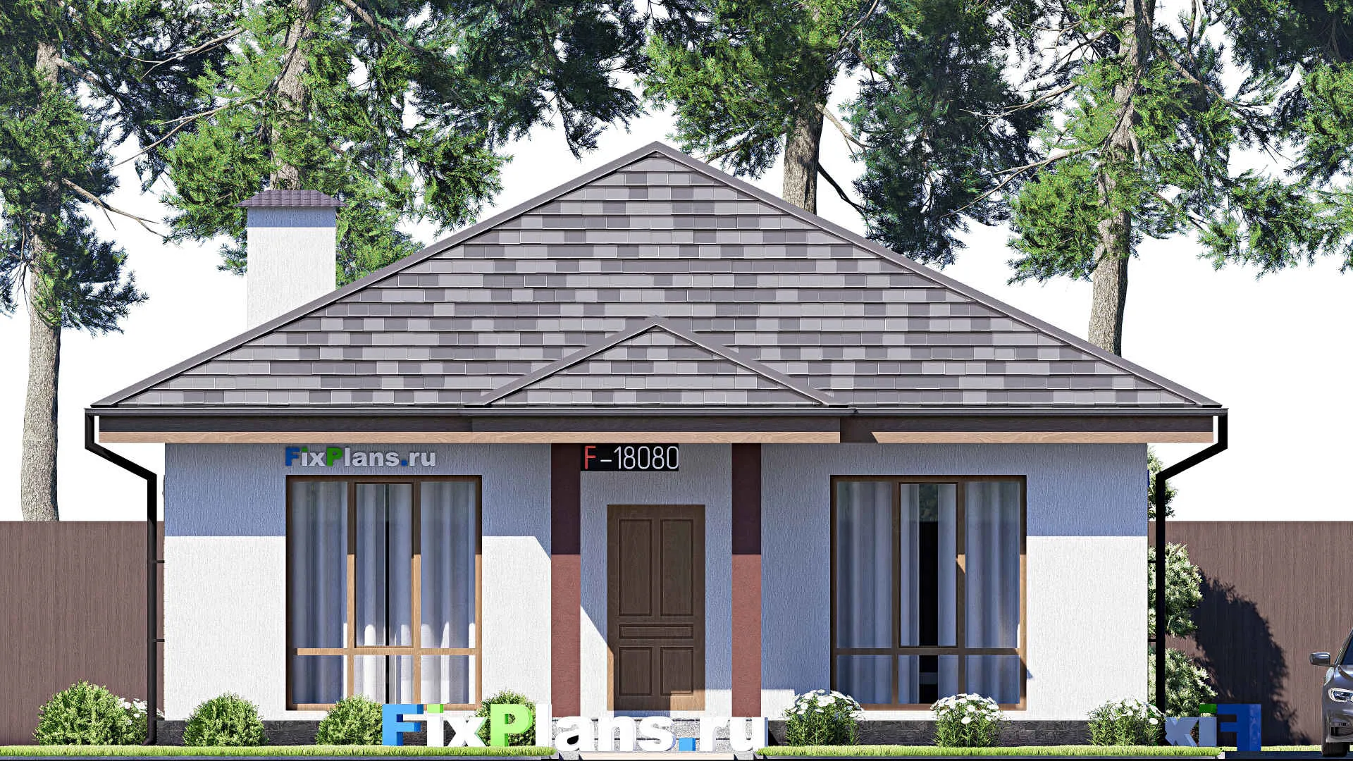 F-18080 - Проект одноэтажного дома 10 на 20, площадью 140 м² с террасой и 3 спальнями