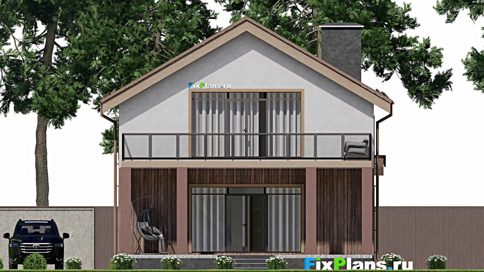 F-7667 - Проект дома с мансардой 10 на 14, площадью 180 м² с террасой, балконом и 4 спальнями