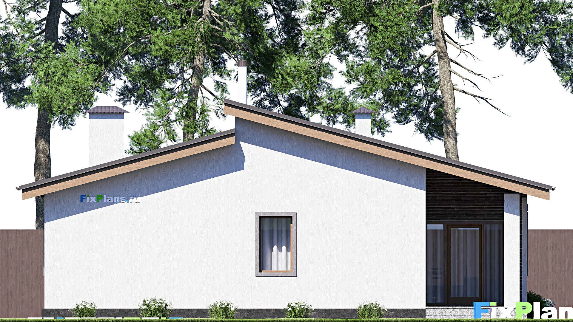 F-19970 - Проект одноэтажного дома 13 на 17, площадью 170 м² с террасой, гаражом на 1 машину и 3 спальнями