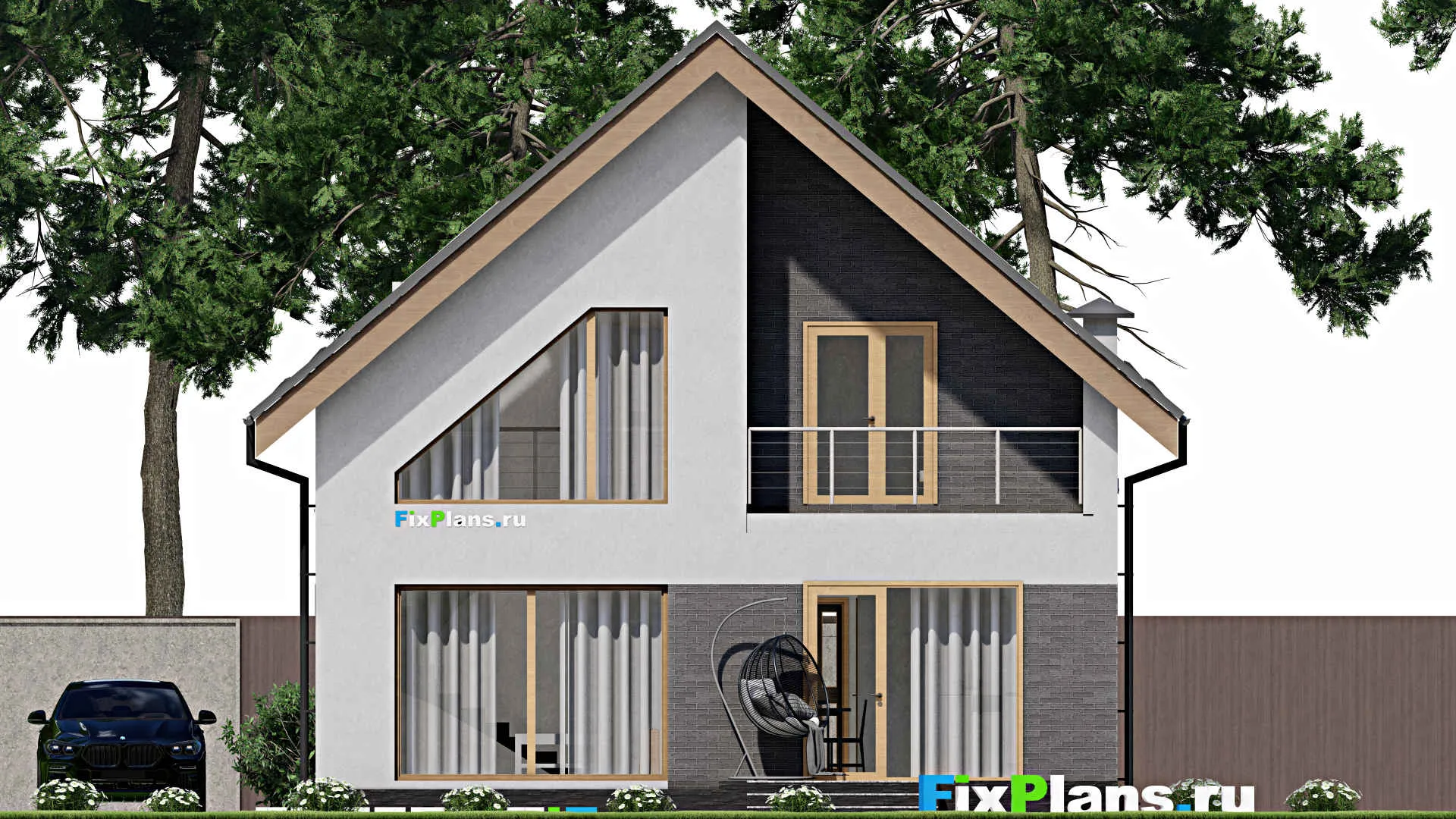 F-3851 - Проект дома с мансардой 10 на 10, площадью 180 м² с террасой, балконом и 4 спальнями