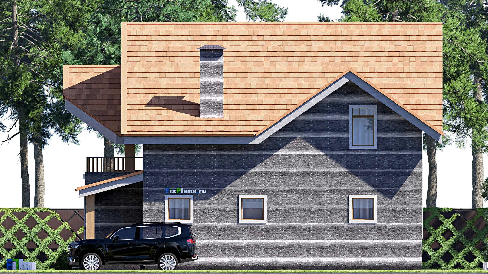 F-19268 - Проект дома с мансардой 13 на 14, площадью 230 м² с террасой, балконом и 3 спальнями