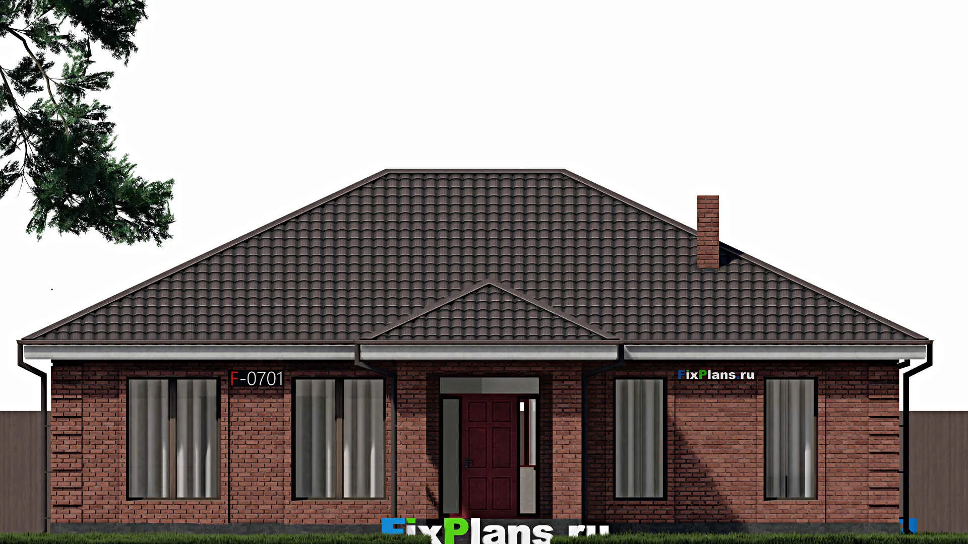 F-0701 - Проект одноэтажного дома 12 на 15, площадью 170 м² с террасой и 3 спальнями