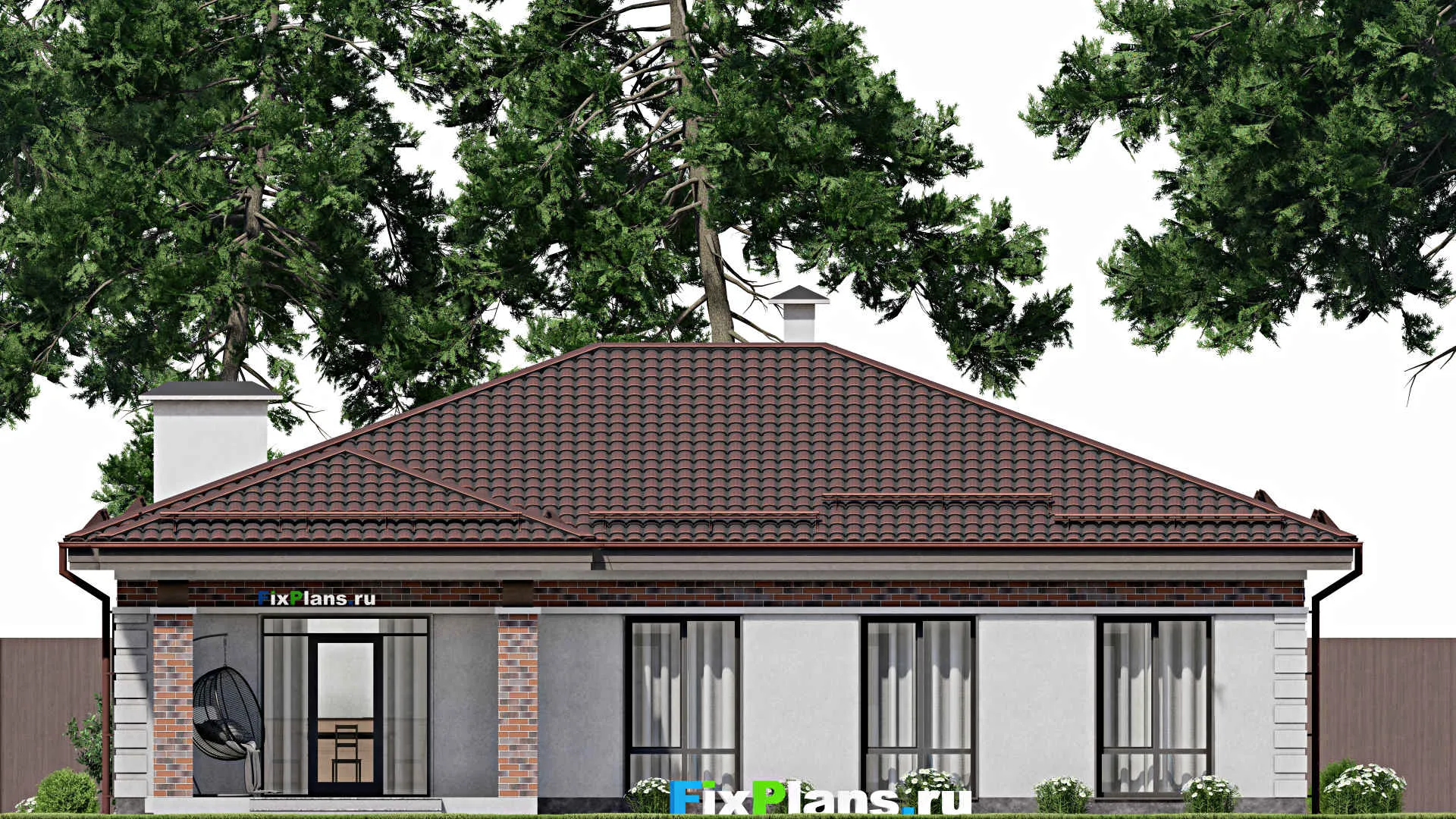 F-2519 - Проект одноэтажного дома 13 на 16, площадью 170 м² с террасой и 4 спальнями