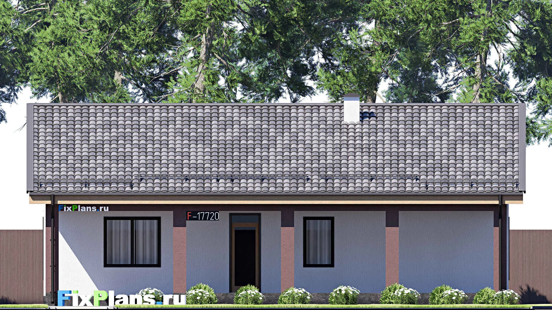 F-17720 - Проект одноэтажного дома 14 на 15, площадью 150 м² с террасой и 3 спальнями