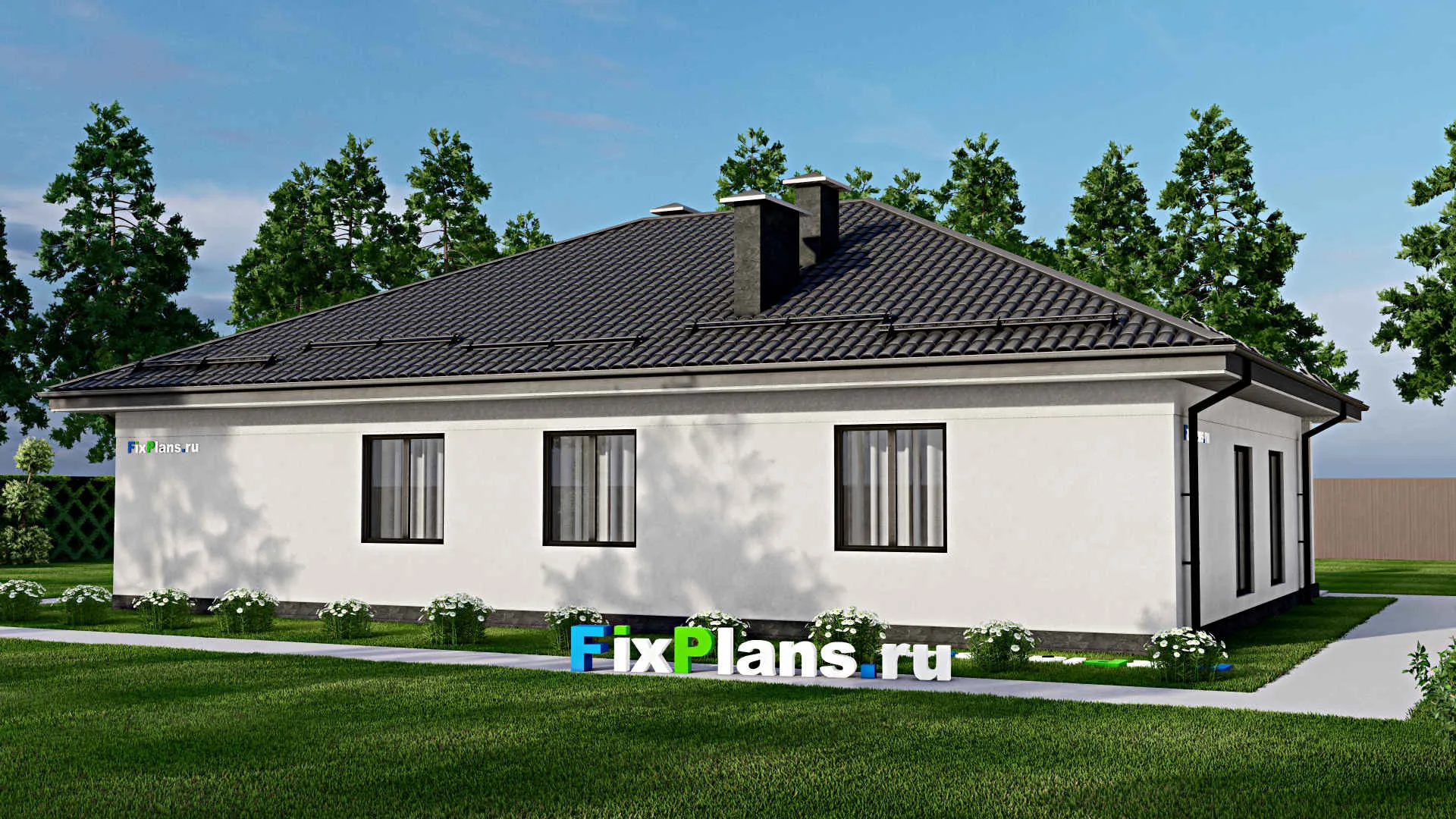 F-2996 - Проект одноэтажного дома 13 на 17, площадью 180 м² с террасой и 4 спальнями