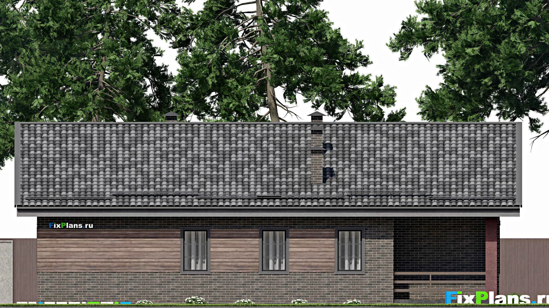 F-7019 - Проект одноэтажного дома 15 на 17, площадью 200 м² с террасой и 3 спальнями