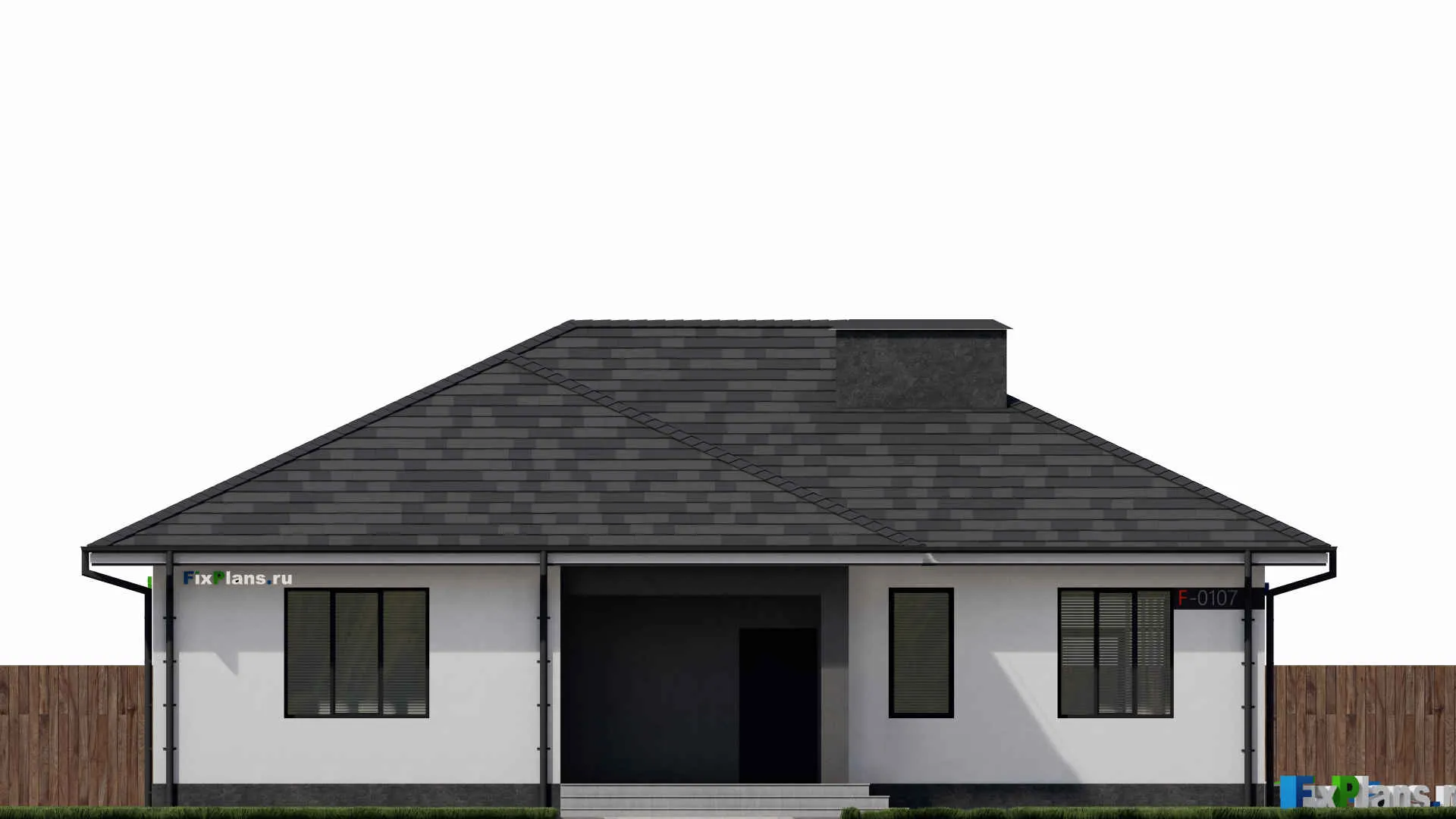 F-0107 - Проект одноэтажного дома 14 на 16, площадью 150 м² с террасой и 3 спальнями
