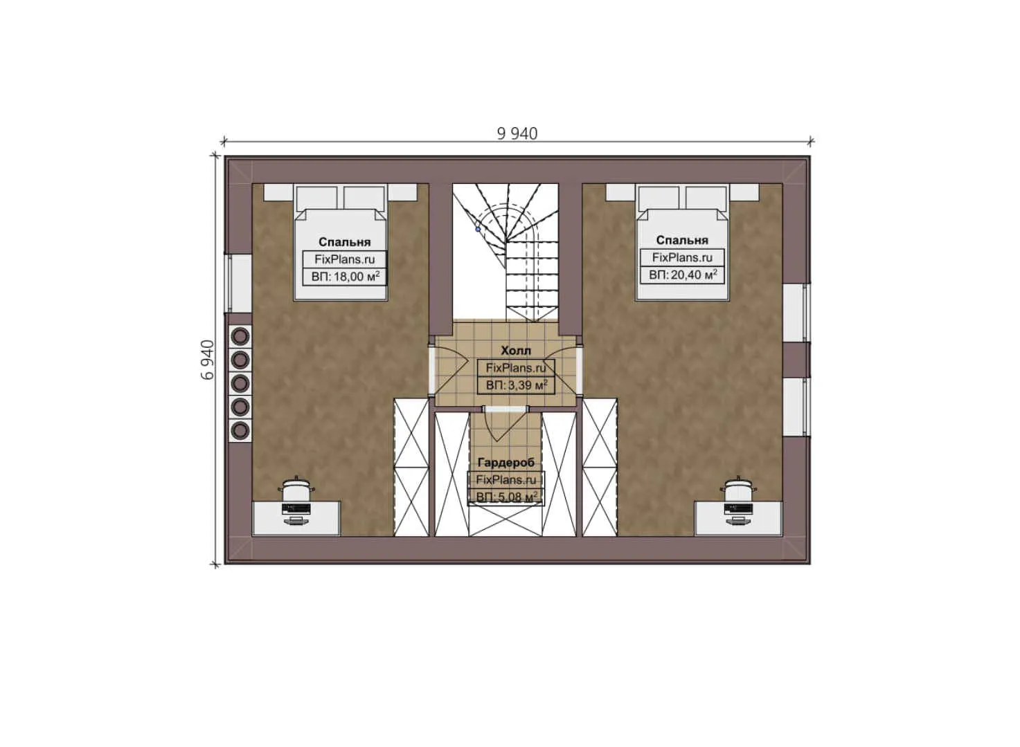 F-3473 - Планы дома с мансардой 7 на 10, площадью 100 м² с 2 спальнями