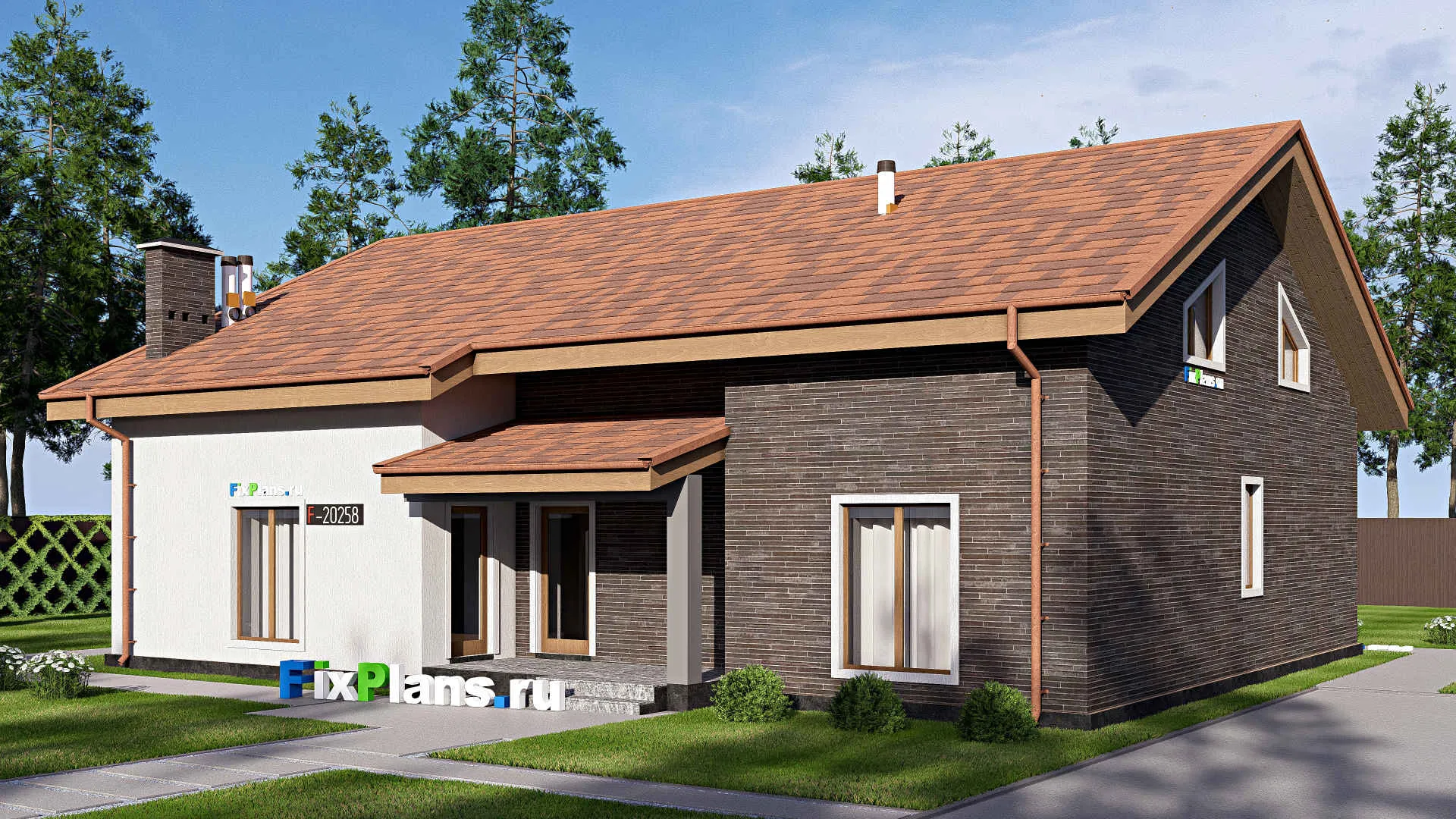 F-20258 - Проект дома с мансардой 13 на 16, площадью 300 м² с террасой и 5 спальнями