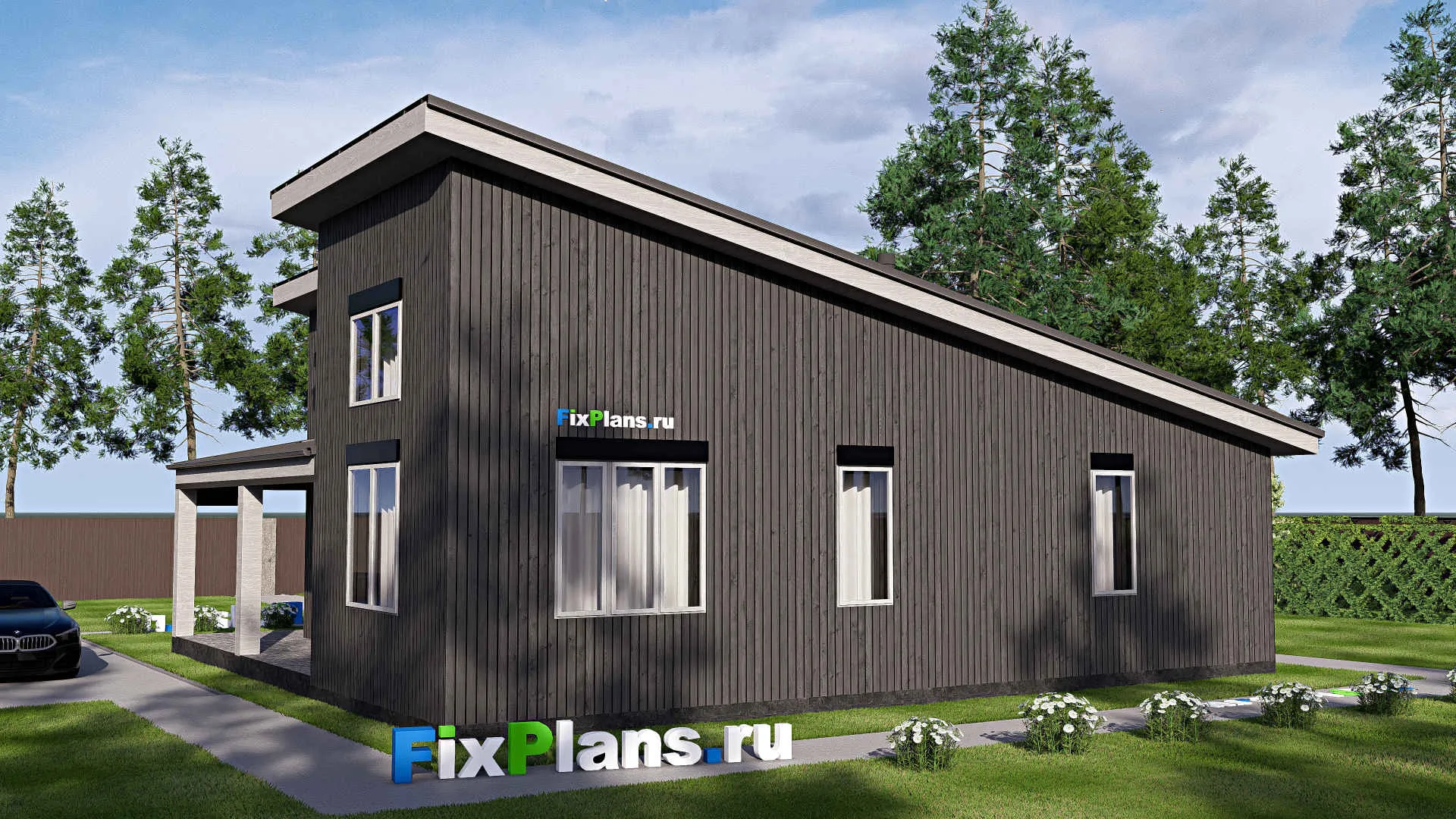 F-20447 - План одноэтажного дома 13 на 14, площадью 120 м² с террасой и 2 спальнями