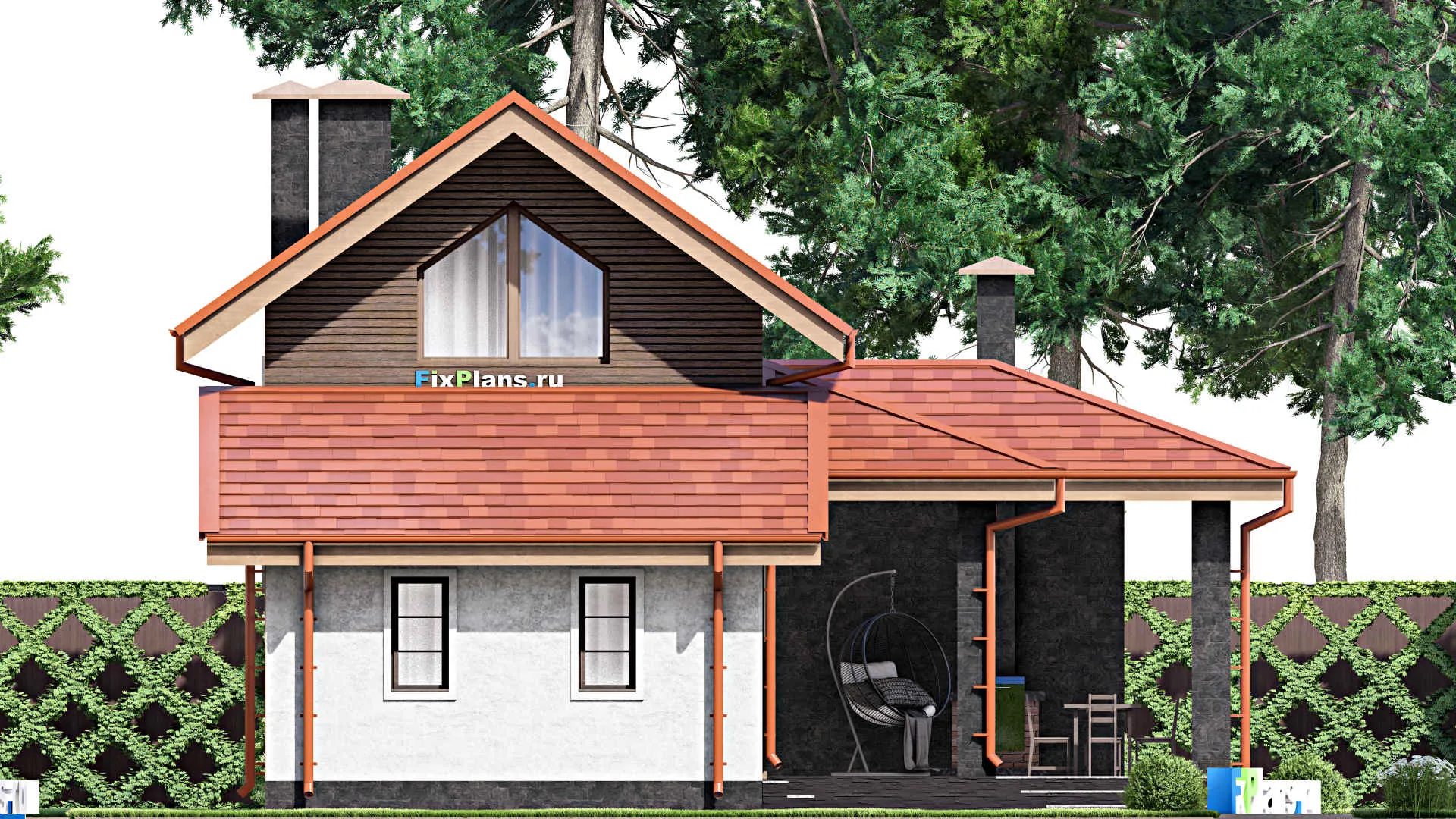 F-15443 - Проект бани 11 на 15, площадью 130 м² с комнатой отдыха, терассой, мансардой, санузлом и 2 спальнями