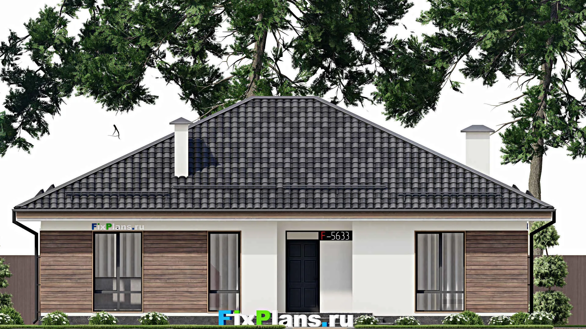 F-5633 - План одноэтажного дома 13 на 15, площадью 140 м² с террасой и 3 спальнями