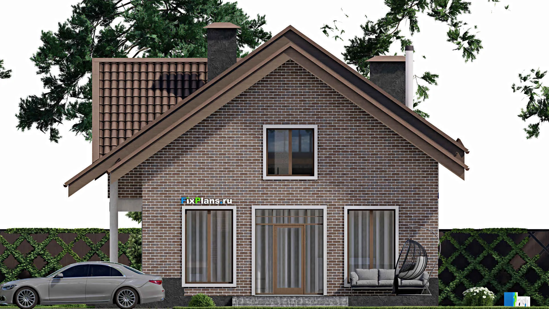 F-9071 - Проект дома с мансардой 11 на 16, площадью 260 м² с террасой и 2 спальнями