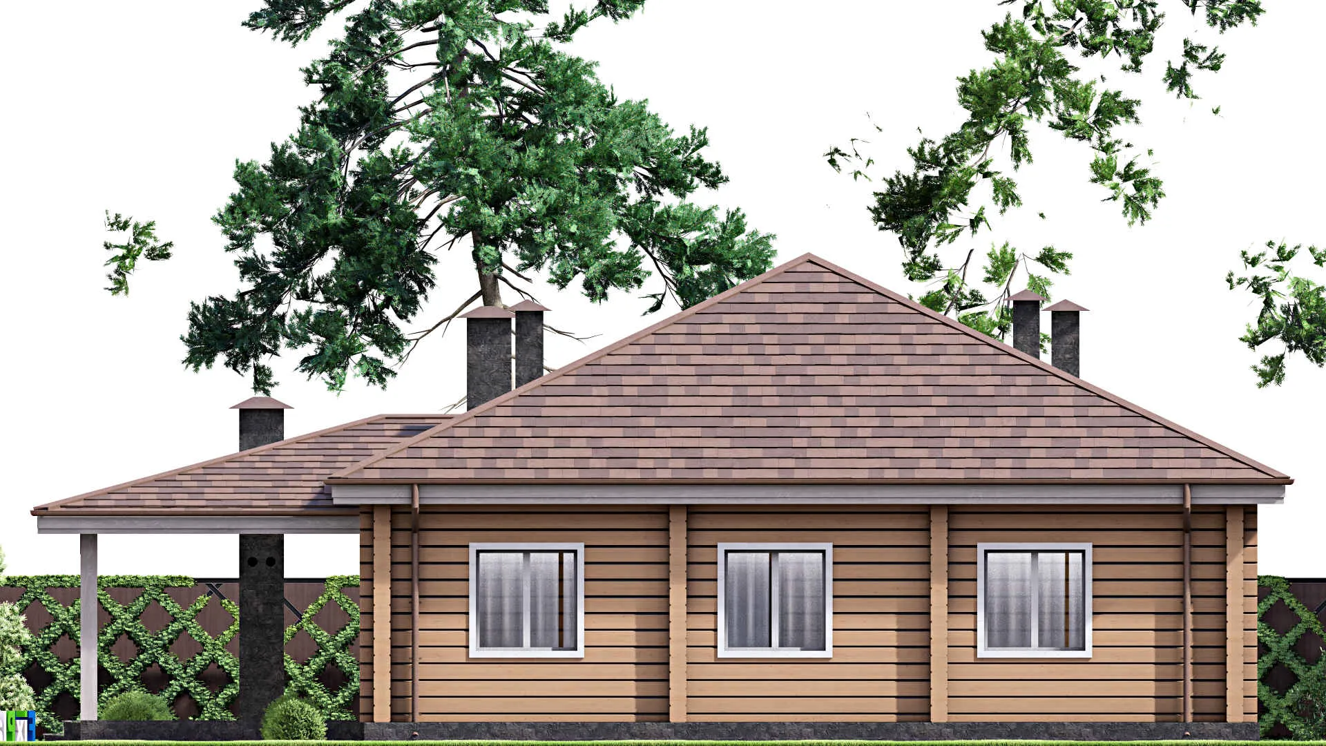 F-14318 - Проект одноэтажного дома 17 на 22, площадью 270 м² с террасой и 5 спальнями