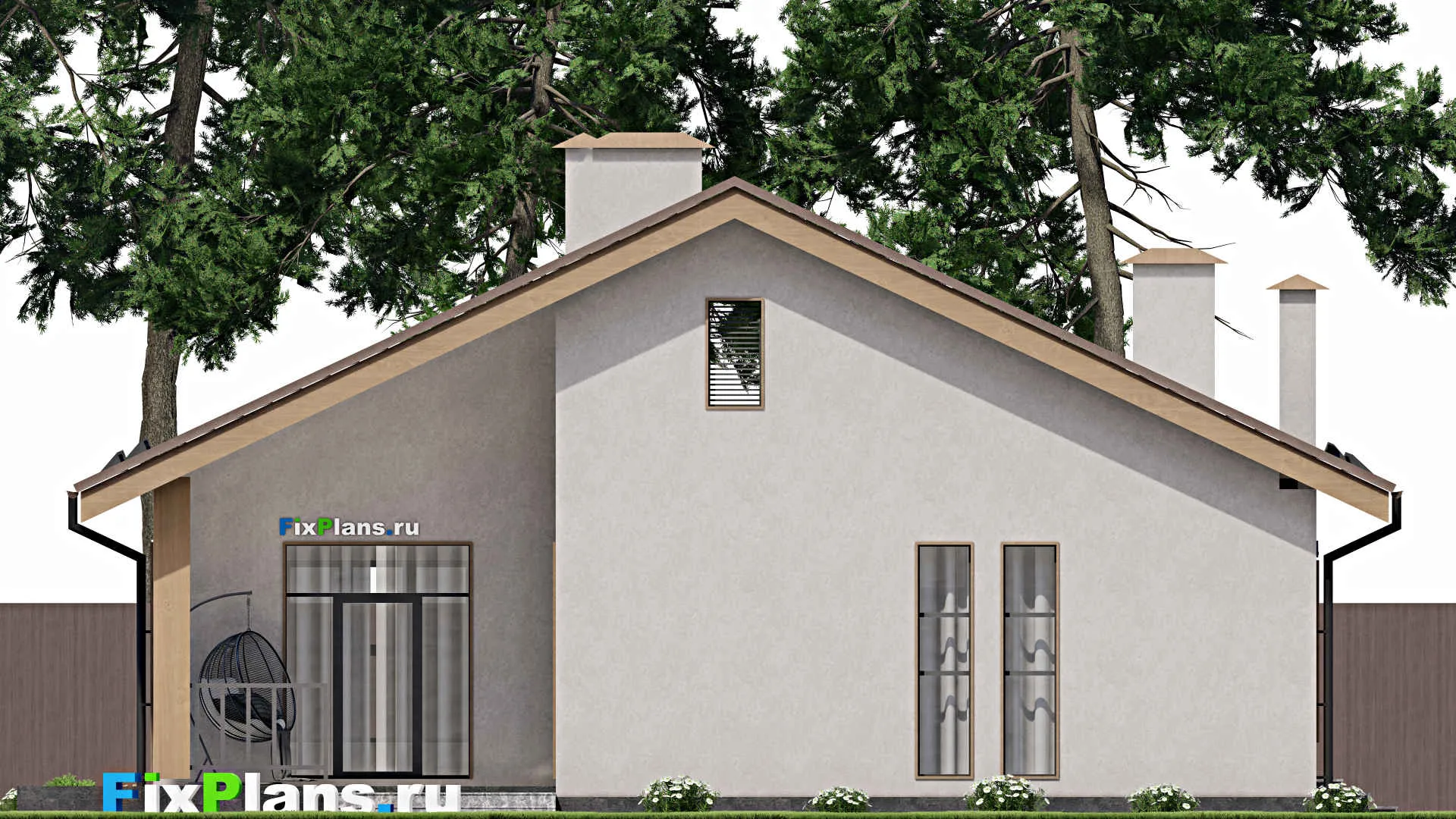 F-7892 - Проект одноэтажного дома 13 на 13, площадью 150 м² с террасой и 3 спальнями