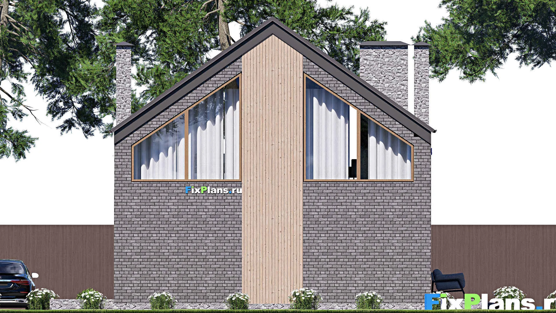 F-17612 - Проект дома с мансардой 12 на 15, площадью 190 м² с террасой и 1 спальнями