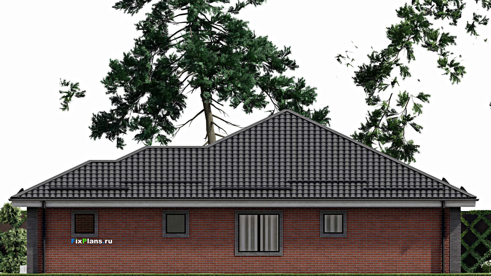 F-4013 - Проект одноэтажного дома 13 на 17, площадью 150 м² с террасой, гаражом на 1 машину и 3 спальнями