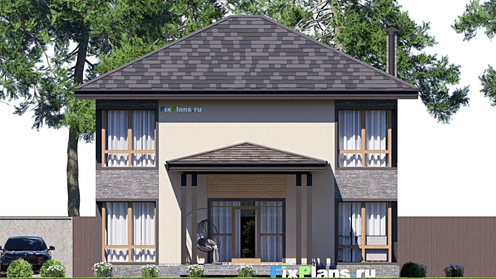 F-19538 - Проект двухэтажного дома 12 на 15, площадью 200 м² с террасой и 3 спальнями