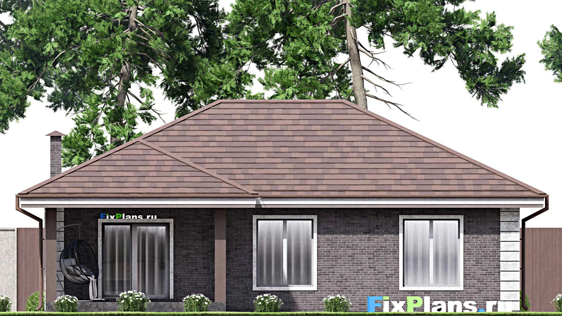 F-14327 - Проект одноэтажного дома 13 на 14, площадью 120 м² с террасой и 3 спальнями