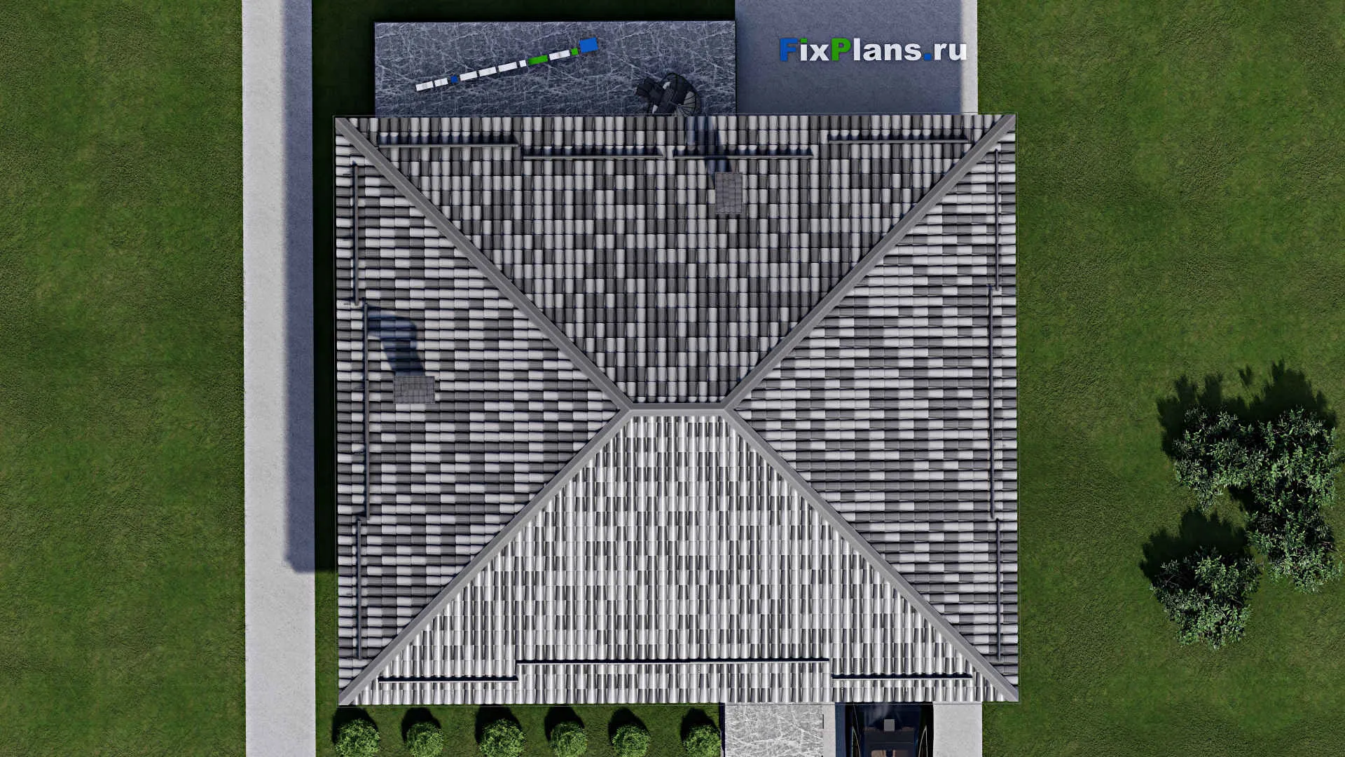 F-11195 - Проект одноэтажного дома 13 на 16, площадью 140 м² с террасой, гаражом на 1 машину и 3 спальнями