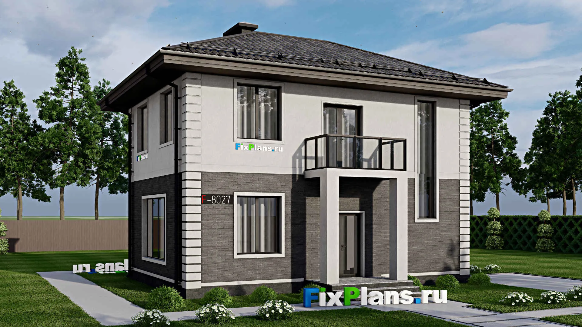 F-8027 - Проект двухэтажного дома 8 на 11, площадью 110 м² с балконом и 4 спальнями