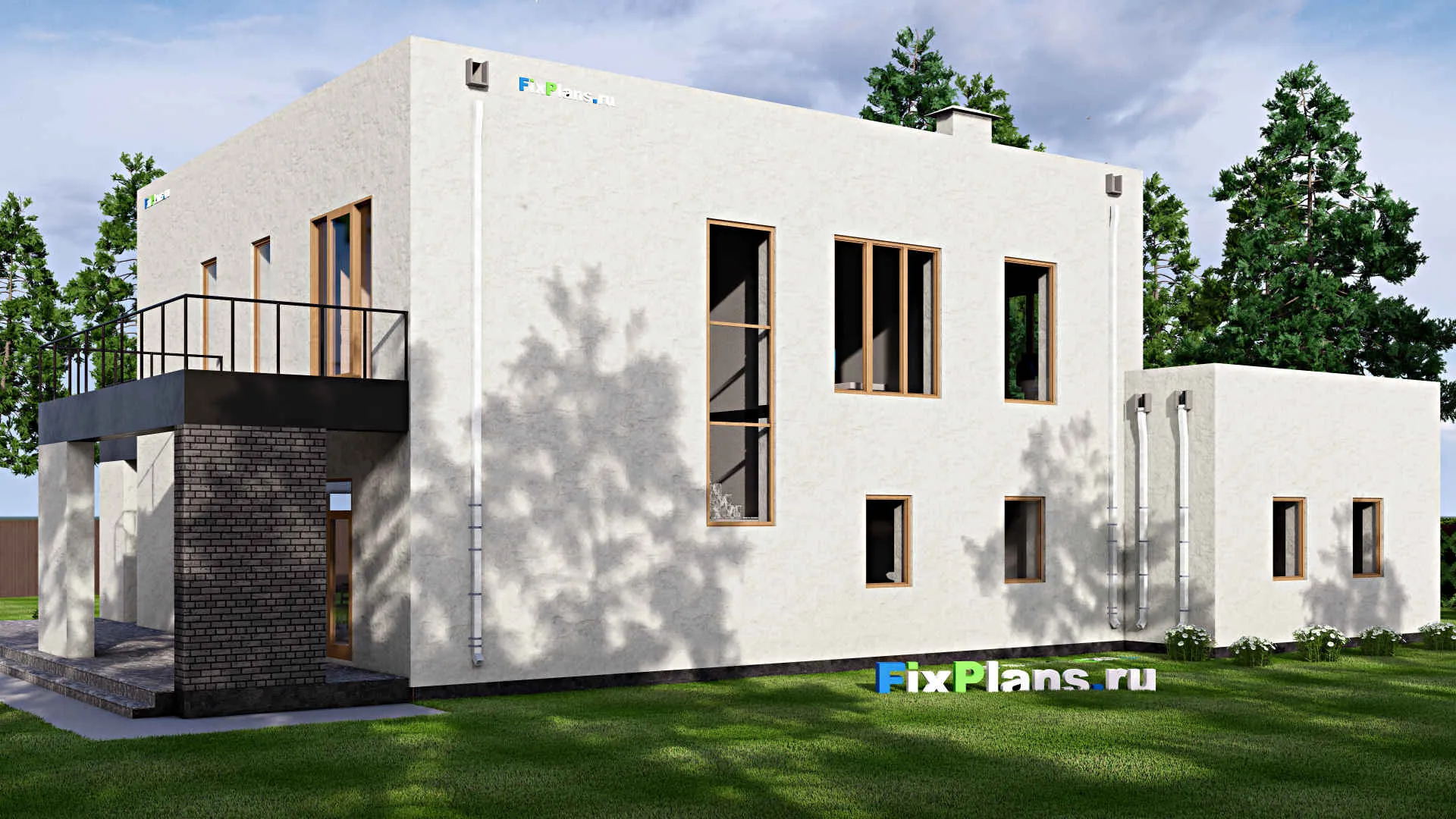 F-15254 - Проект двухэтажного дома 18 на 24, площадью 490 м² с террасой, балконом, гаражом на 2 машины и 6 спальнями