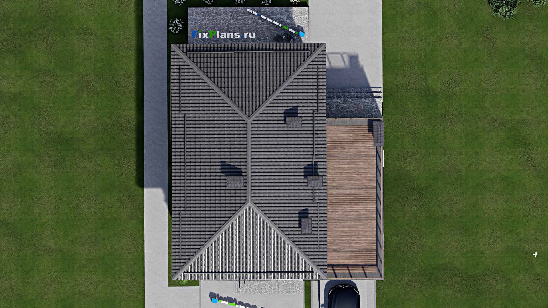 F-8774 - Проект двухэтажного дома 14 на 18, площадью 270 м² с террасой, балконом, гаражом на 1 машину и 4 спальнями