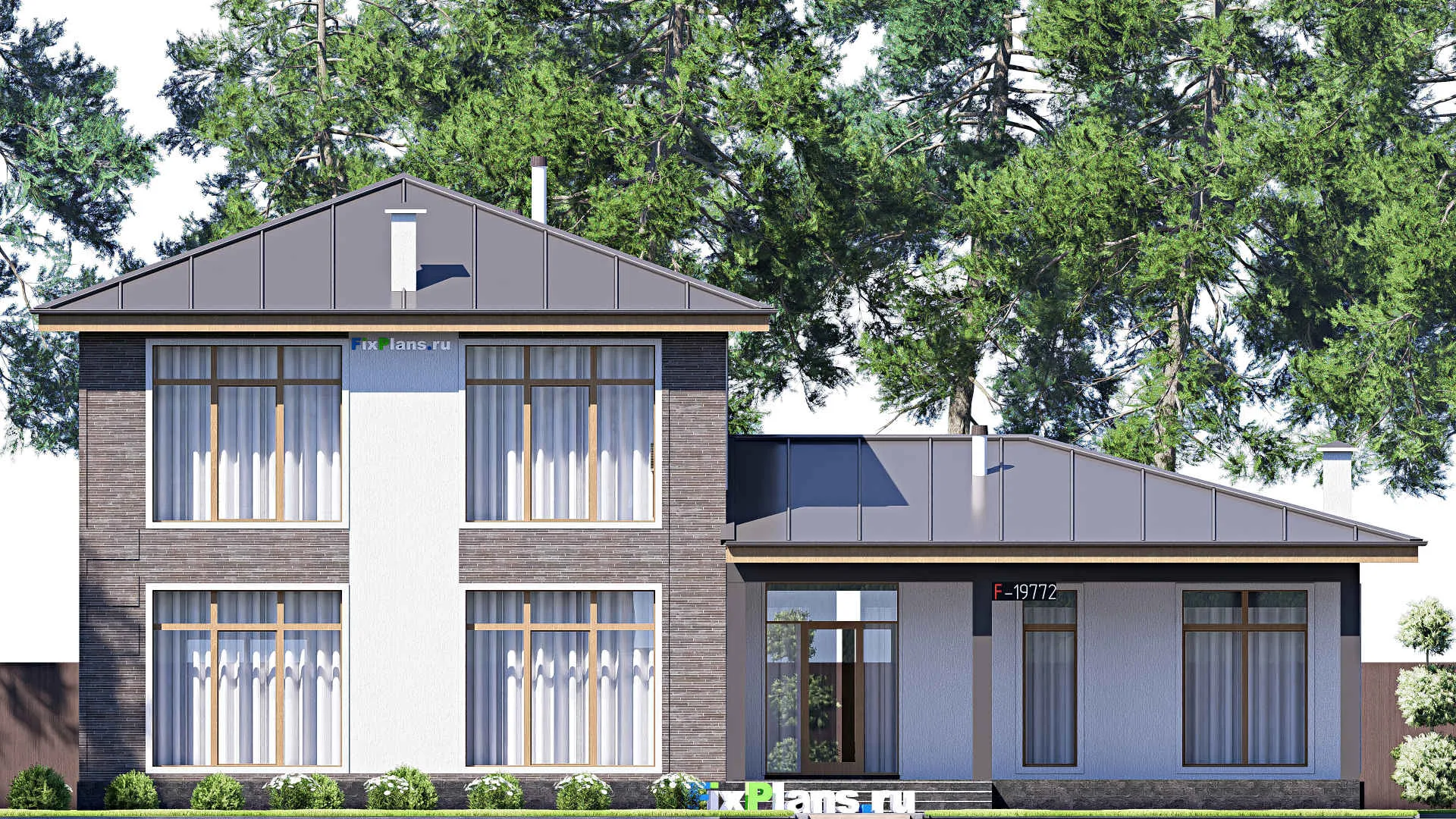 F-19772 - Планы двухэтажного дома 16 на 20, площадью 290 м² с террасой и 3 спальнями